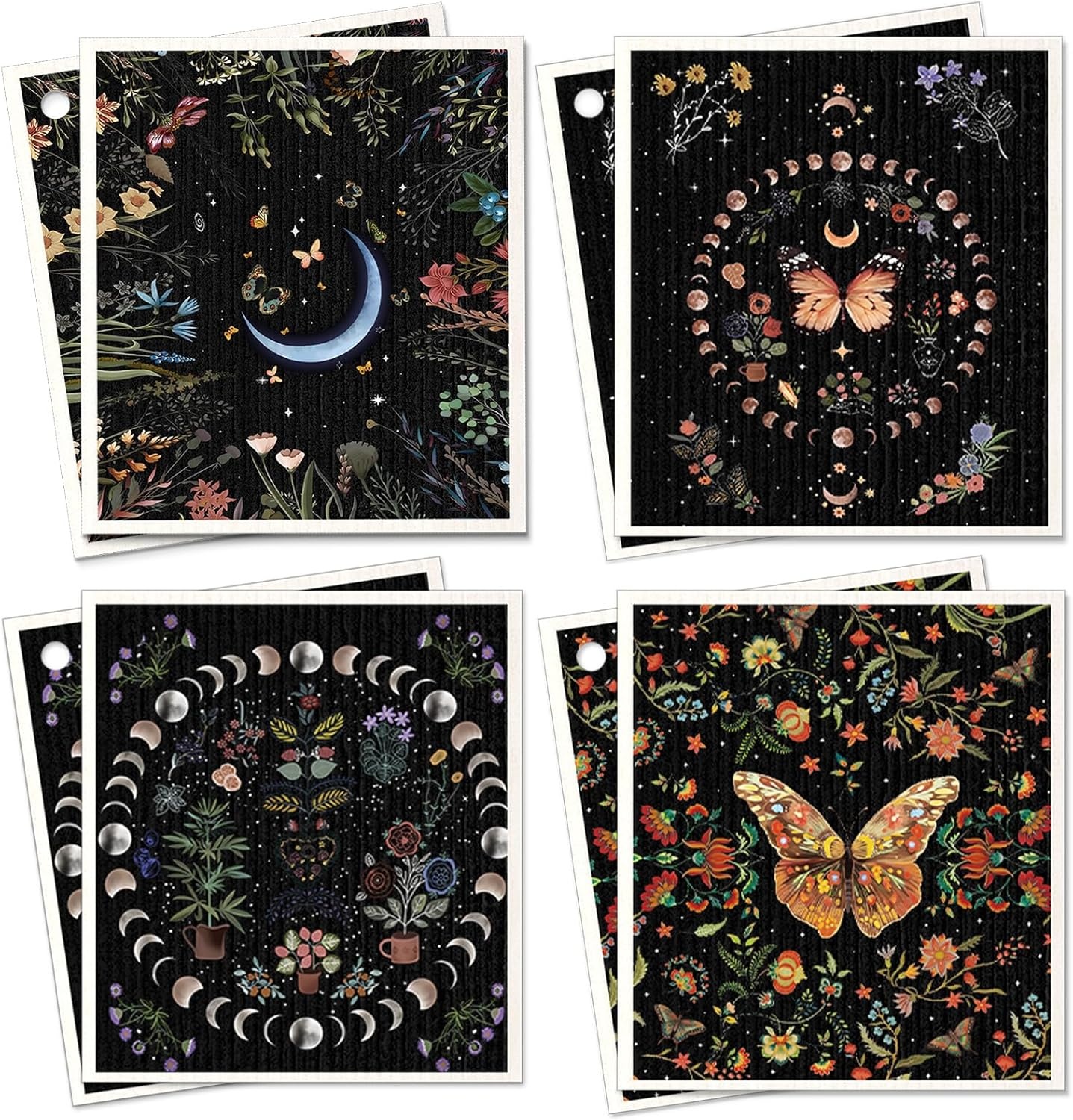 image:imageMiss Adola 6 Pack Swedish Dishcloths for Kitchen Reusable Dish Cloths for Washing Dishes Absorbent Cute Funny Kitchen Towels Cleaning Sponge Floral CatMoonlit Butterfly