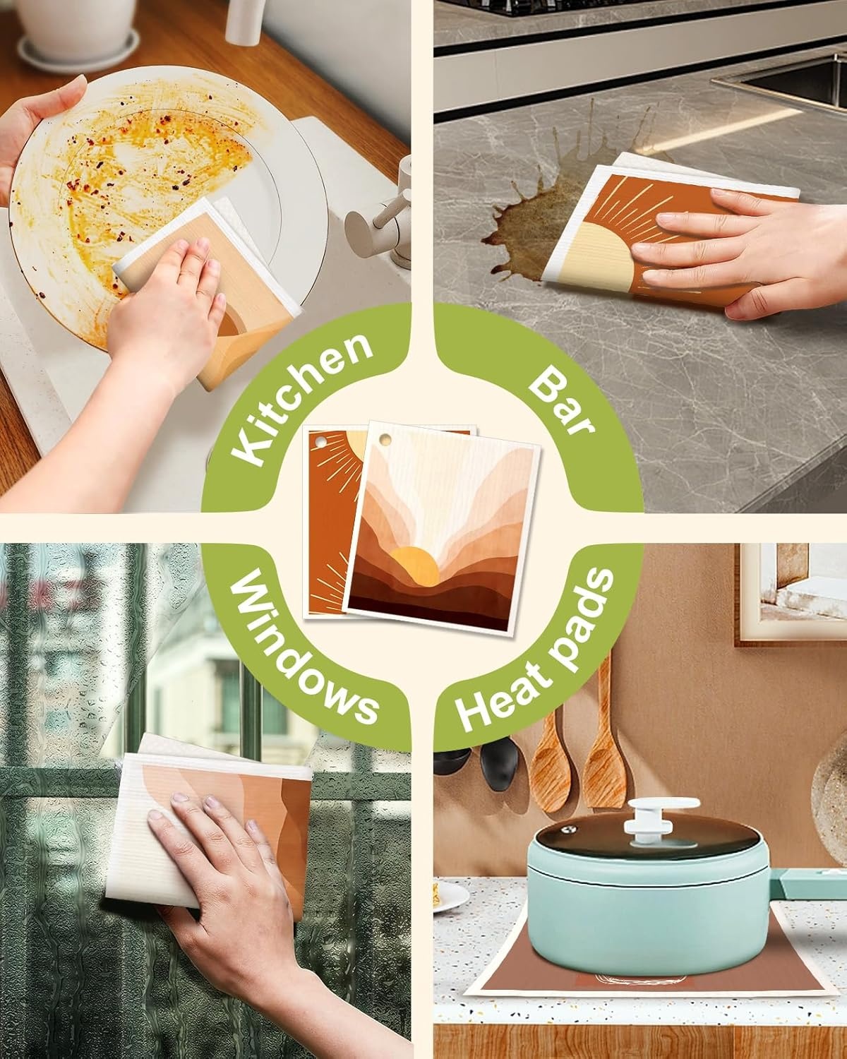 image:imageMiss Adola 6 Pack Swedish Dishcloths for Kitchen Reusable Dish Cloths for Washing Dishes Absorbent Cute Funny Kitchen Towels Cleaning Sponge Floral CatSunrise