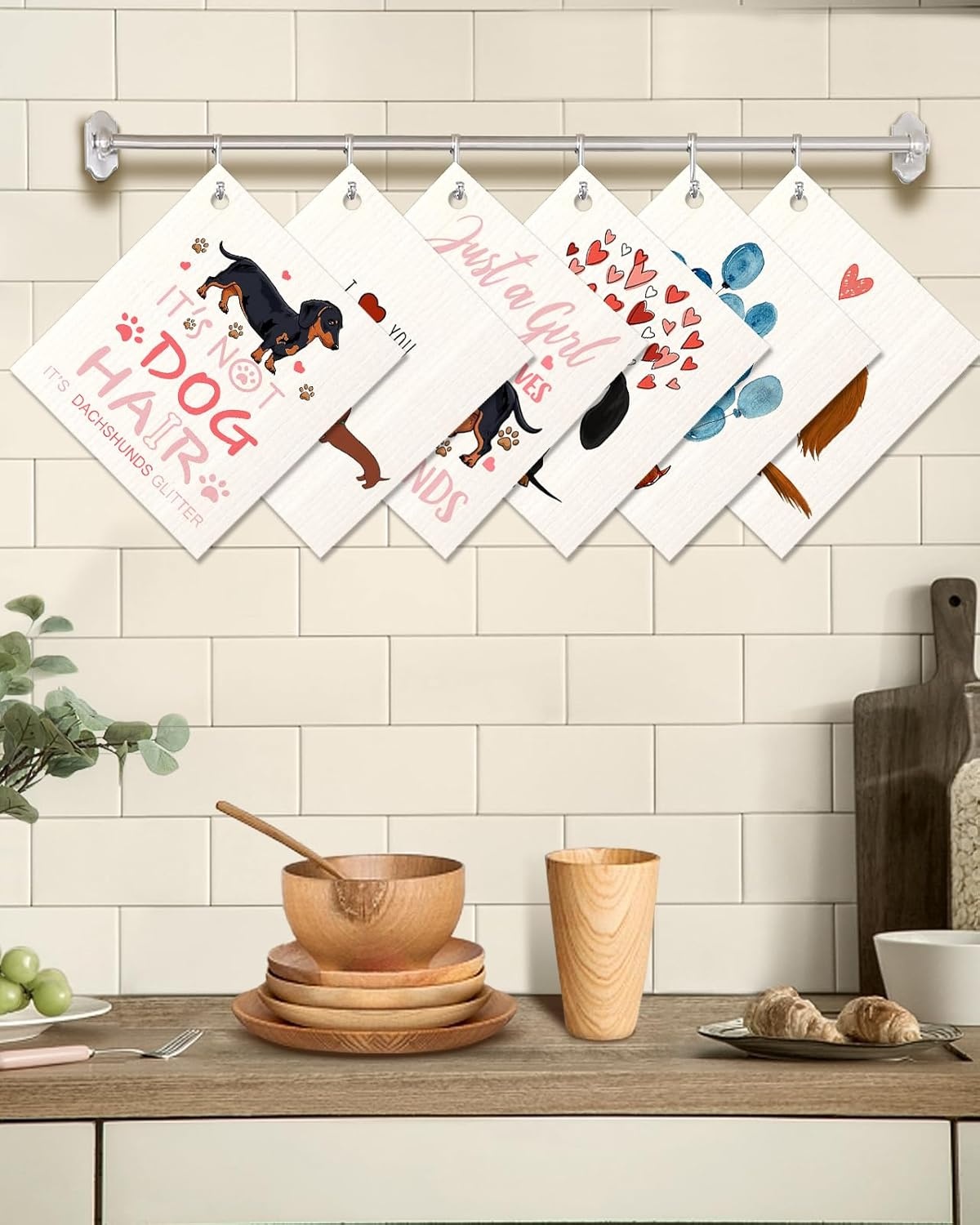 image:imageMiss Adola 6 Pack Swedish Dishcloths for Kitchen Reusable Dish Cloths for Washing Dishes Absorbent Cute Funny Kitchen Towels Cleaning Sponge Floral CatLove Dachshund