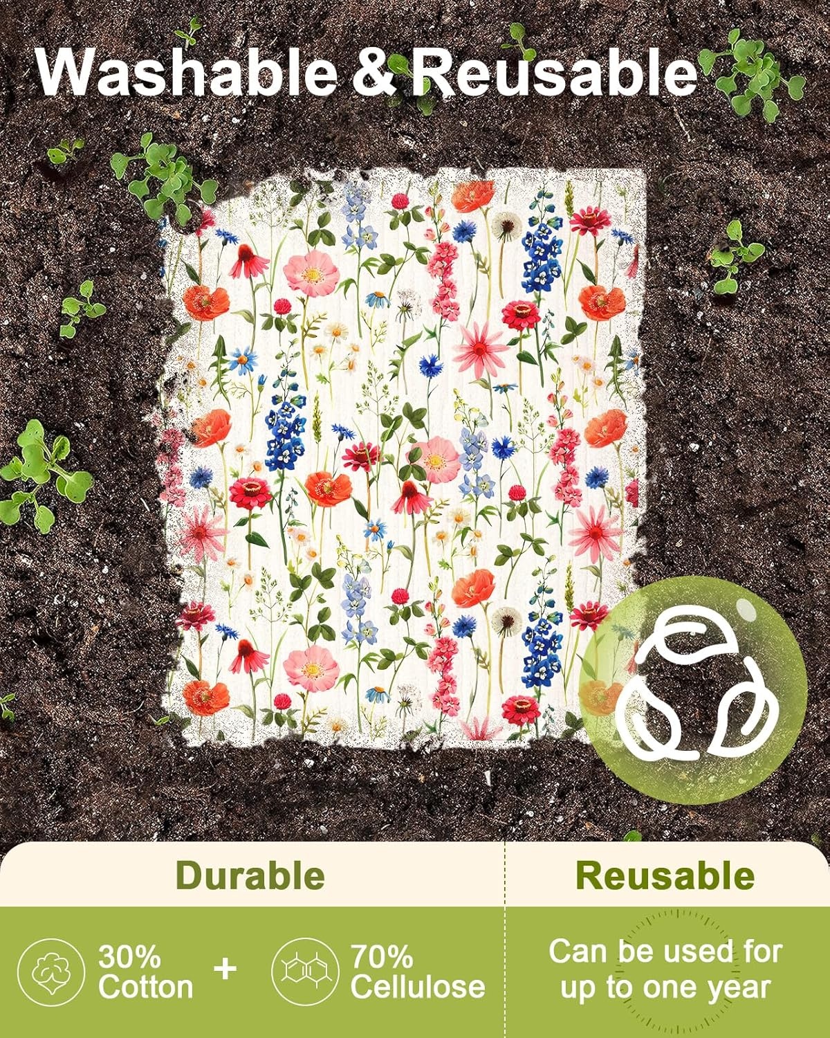 image:imageMiss Adola 6 Pack Swedish Dishcloths for Kitchen Reusable Dish Cloths for Washing Dishes Absorbent Cute Funny Kitchen Towels Cleaning Sponge Floral CatFloral Bird