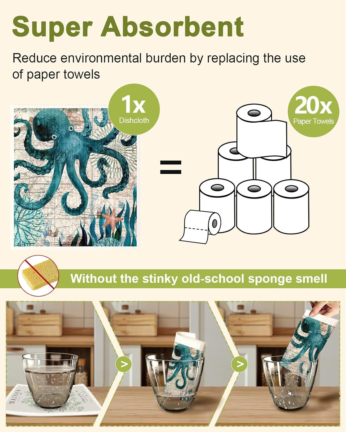 image:imageMiss Adola 8 Pack Reusable Kitchen Dishcloths Absorbent Fast Drying Washable Swedish Towels with Cute Black Skull Design1blue Sea