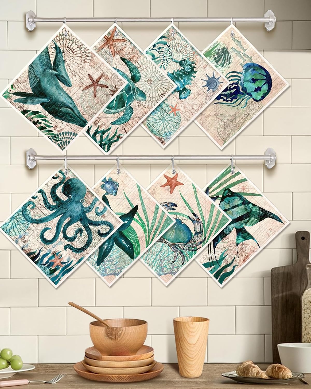image:imageMiss Adola 8 Pack Reusable Kitchen Dishcloths Absorbent Fast Drying Washable Swedish Towels with Cute Black Skull Design1blue Sea