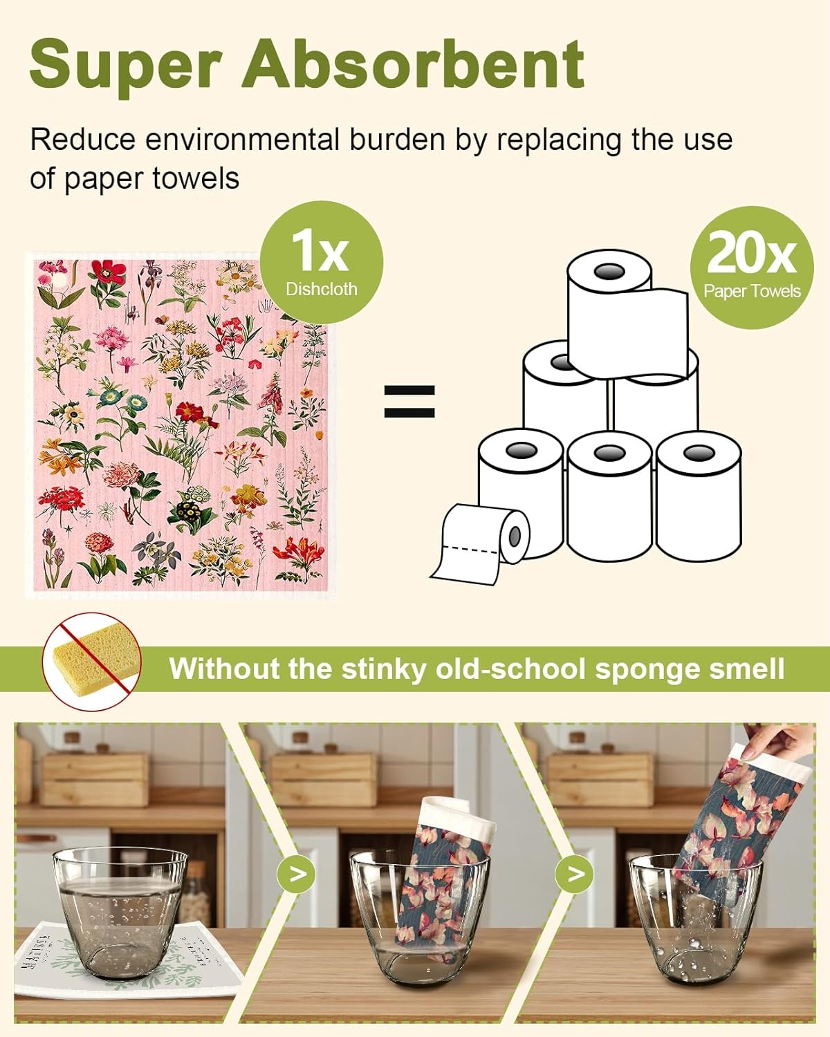 image:imageMiss Adola 8 Pack Reusable Kitchen Dishcloths Absorbent Fast Drying Washable Swedish Towels with Cute Black Skull Design1flowers
