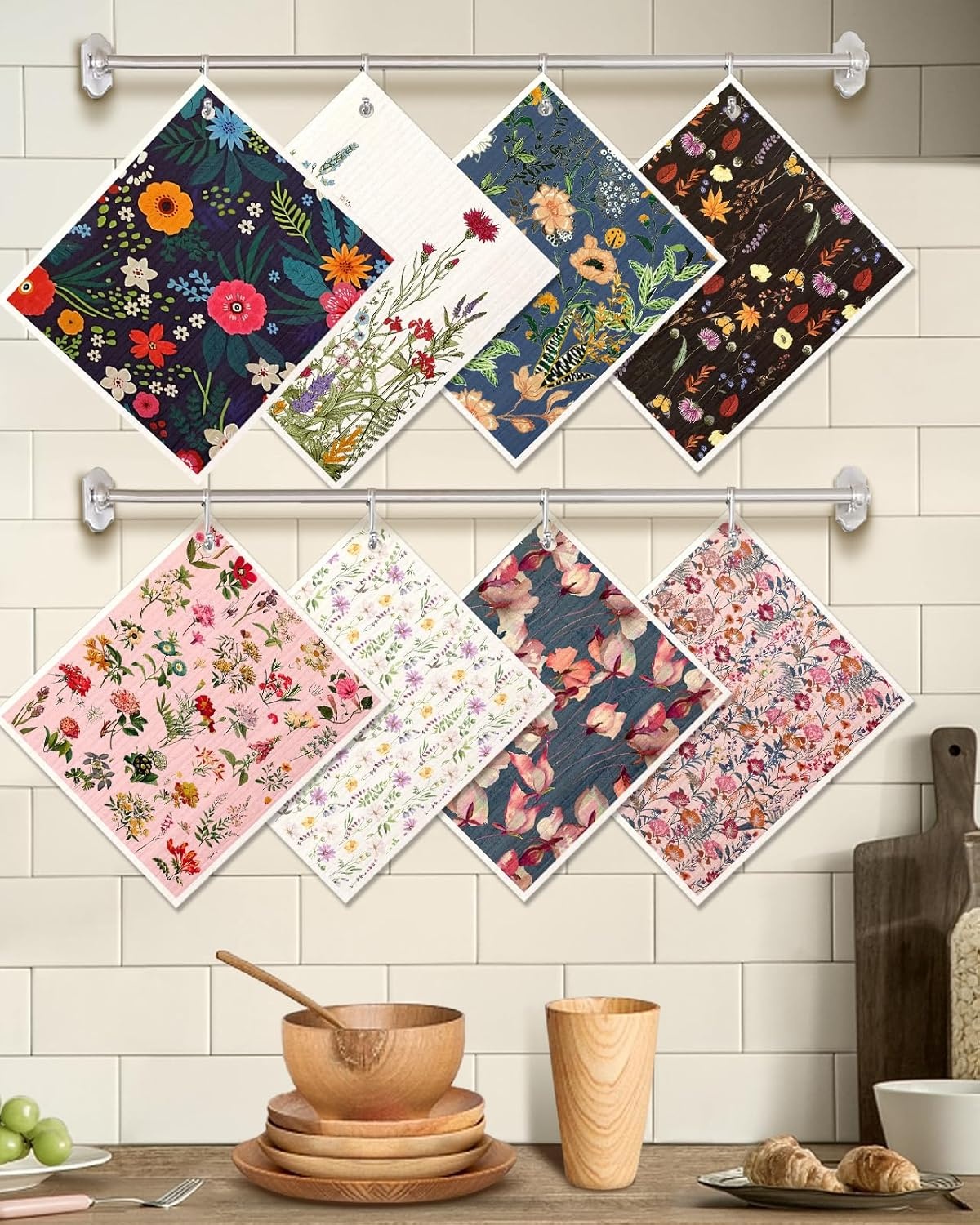 image:imageMiss Adola 8 Pack Reusable Kitchen Dishcloths Absorbent Fast Drying Washable Swedish Towels with Cute Black Skull Design1flowers