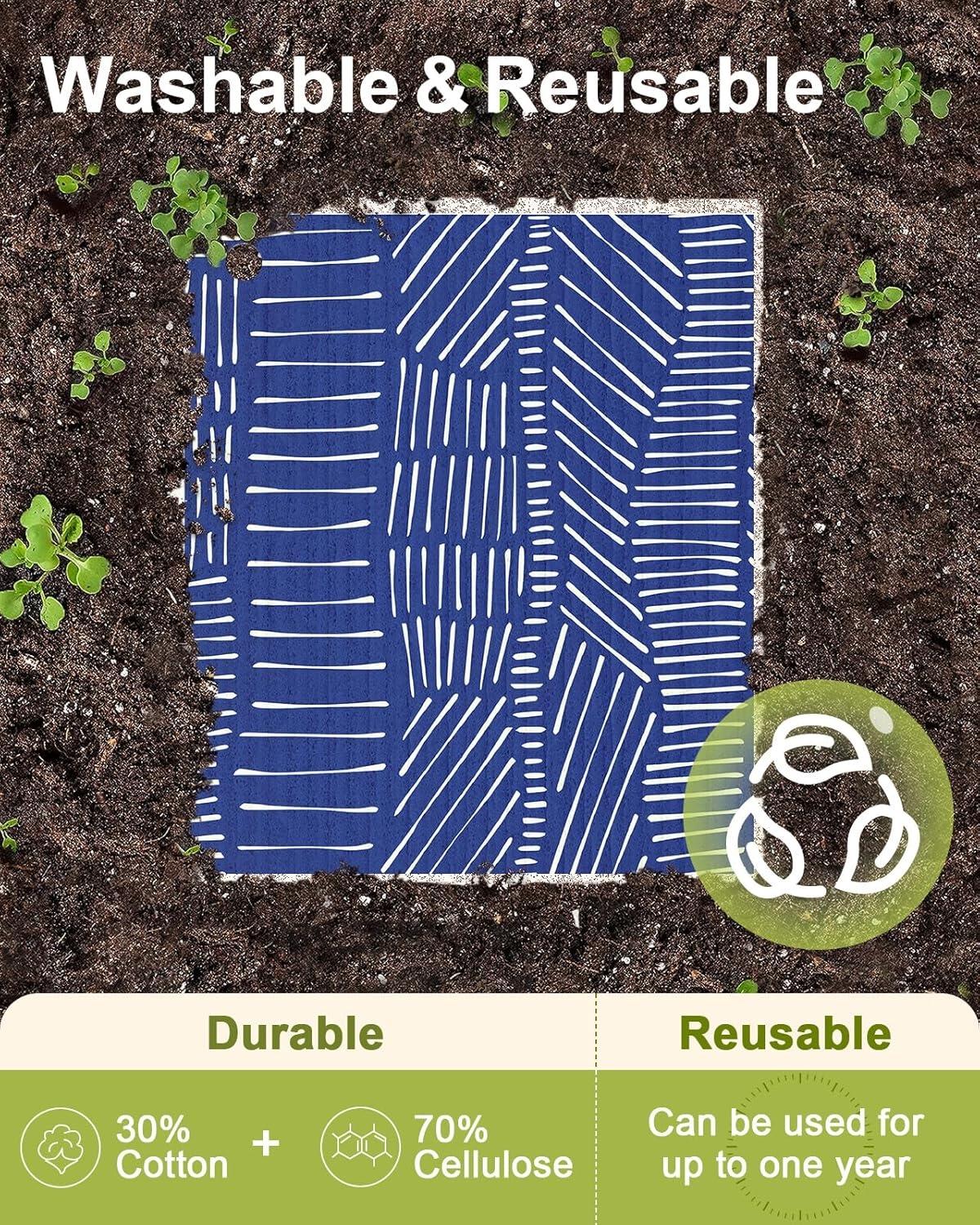 image:imageMiss Adola 8 Pack Reusable Kitchen Dishcloths Absorbent Fast Drying Washable Swedish Towels with Cute Black Skull DesignBlue Line