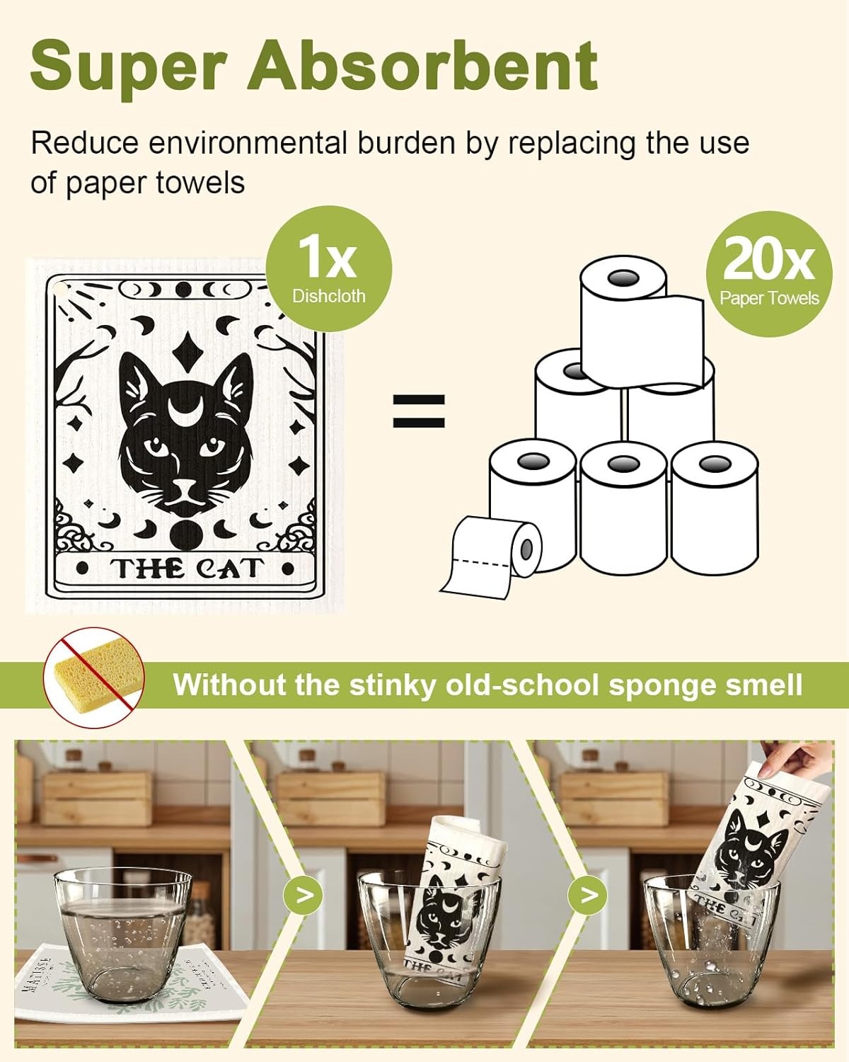 image:imageMiss Adola 8 Pack Reusable Kitchen Dishcloths Absorbent Fast Drying Washable Swedish Towels with Cute Black Skull DesignWhite Skull