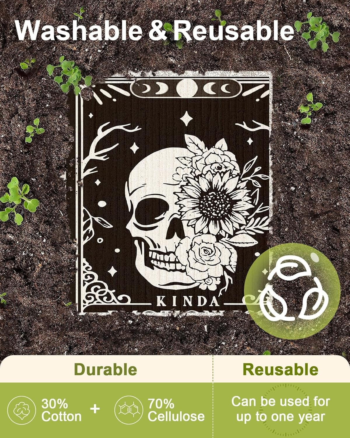 image:imageMiss Adola 8 Pack Reusable Kitchen Dishcloths Absorbent Fast Drying Washable Swedish Towels with Cute Black Skull DesignWhite Skull