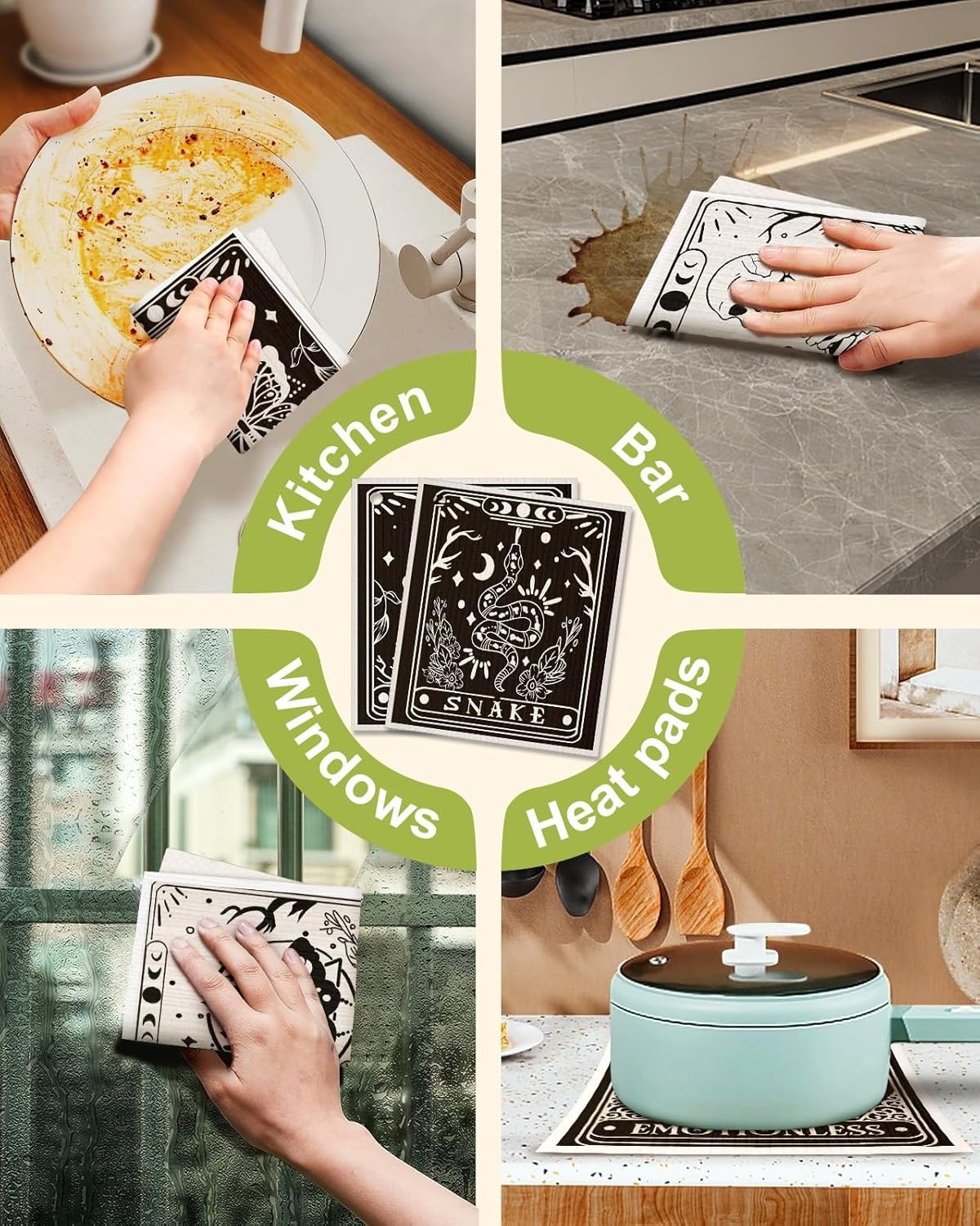 image:imageMiss Adola 8 Pack Reusable Kitchen Dishcloths Absorbent Fast Drying Washable Swedish Towels with Cute Black Skull DesignWhite Skull