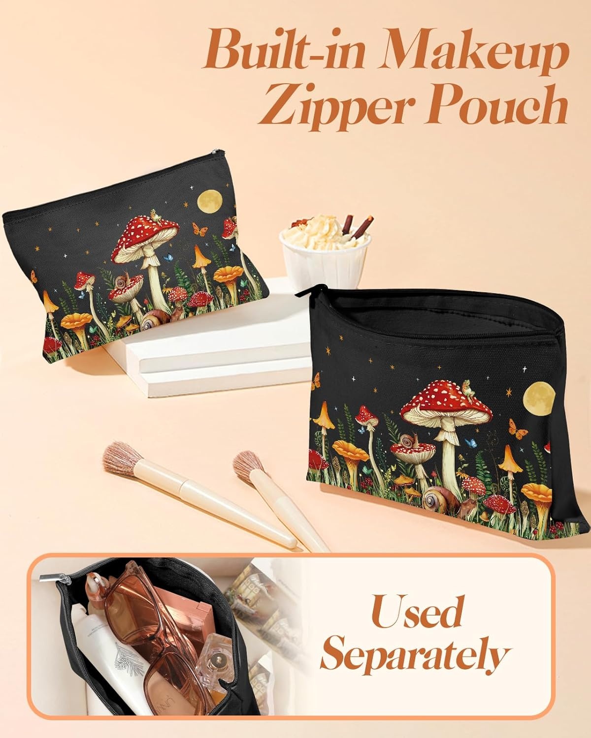 image:imageMiss Adola Aesthetic 2 Pack Canvas Tote Bag with Makeup Pouch Bag for Women Reusable Grocery Bag for Gym Travel WorkMoon Swamm