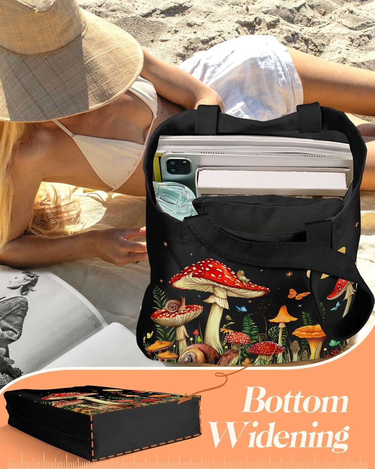 image:imageMiss Adola Aesthetic 2 Pack Canvas Tote Bag with Makeup Pouch Bag for Women Reusable Grocery Bag for Gym Travel WorkMoon Swamm