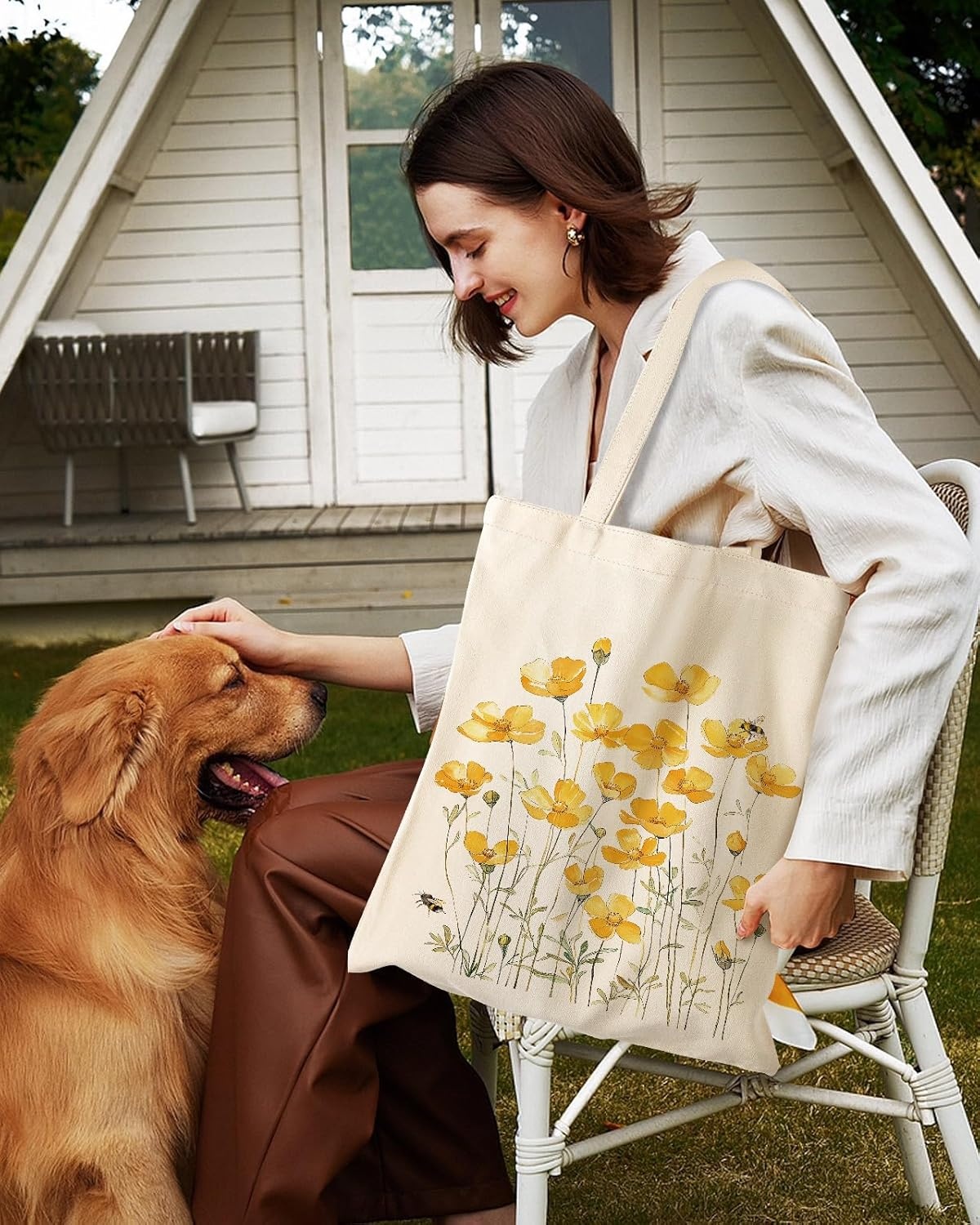 image:imageMiss Adola Aesthetic 2 Pack Canvas Tote Bag with Makeup Zipper Pouch for Women Bag for Shopping Gym Travel VacationDaisy