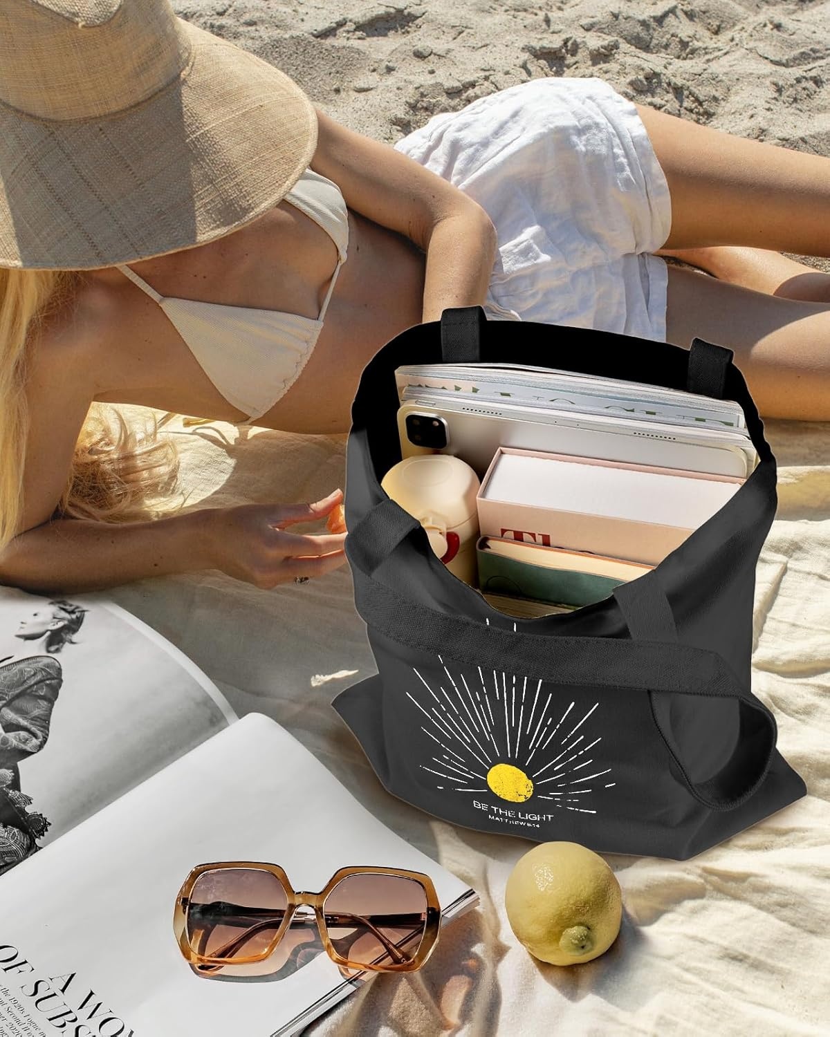 image:imageMiss Adola Aesthetic Canvas Tote Bag with Inner Pocket for Women Cloth Cotton Totes Bag with Pattern for Shopping GymBe the Light