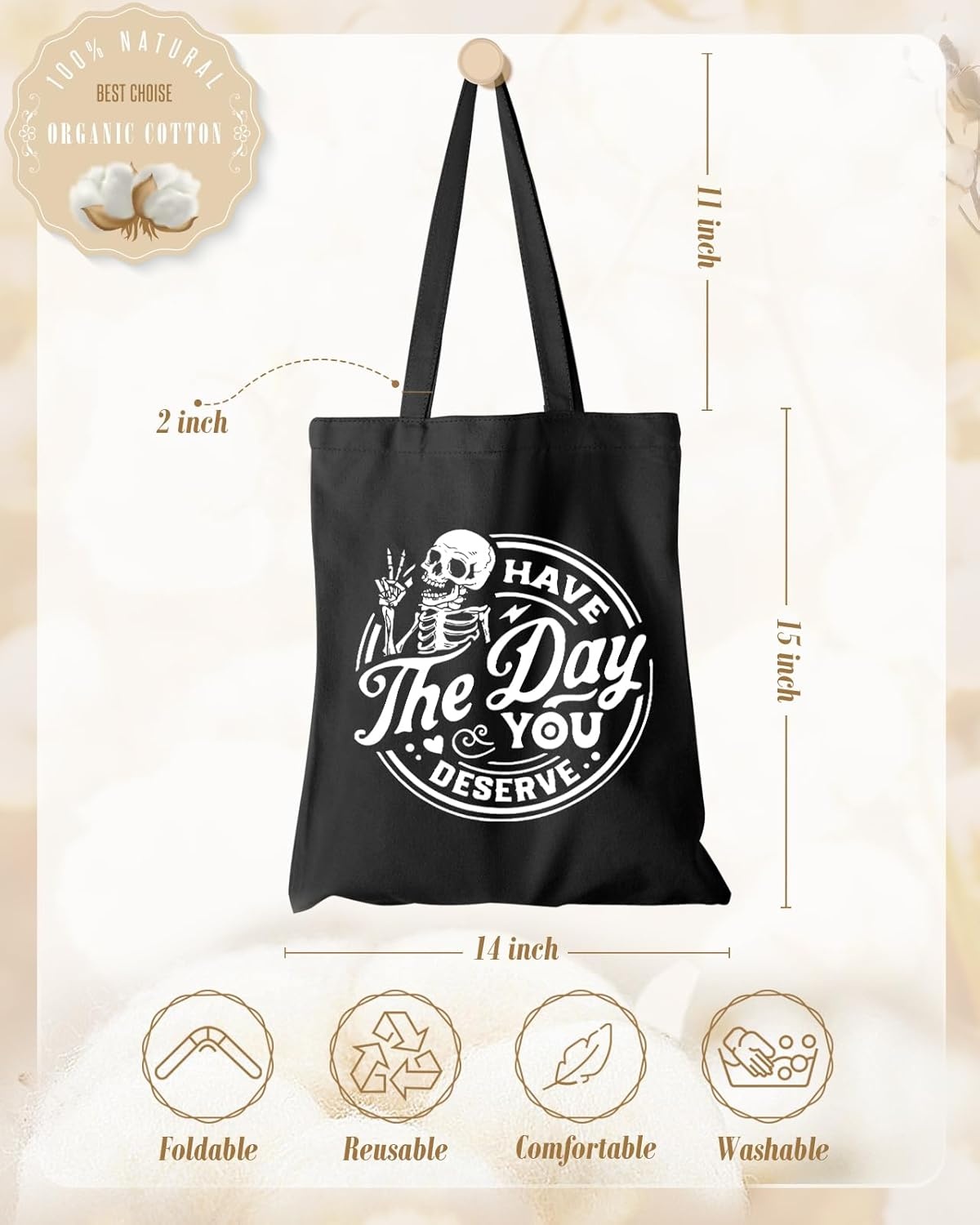 image:imageMiss Adola Aesthetic Canvas Tote Bag with Inner Pocket for Women Cloth Cotton Totes Bag with Pattern for Shopping GymDeserve Skull