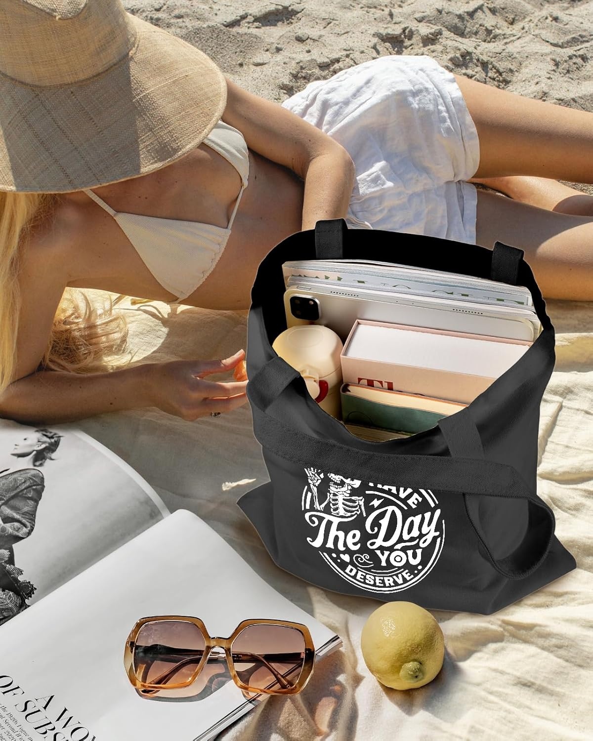 image:imageMiss Adola Aesthetic Canvas Tote Bag with Inner Pocket for Women Cloth Cotton Totes Bag with Pattern for Shopping GymDeserve Skull