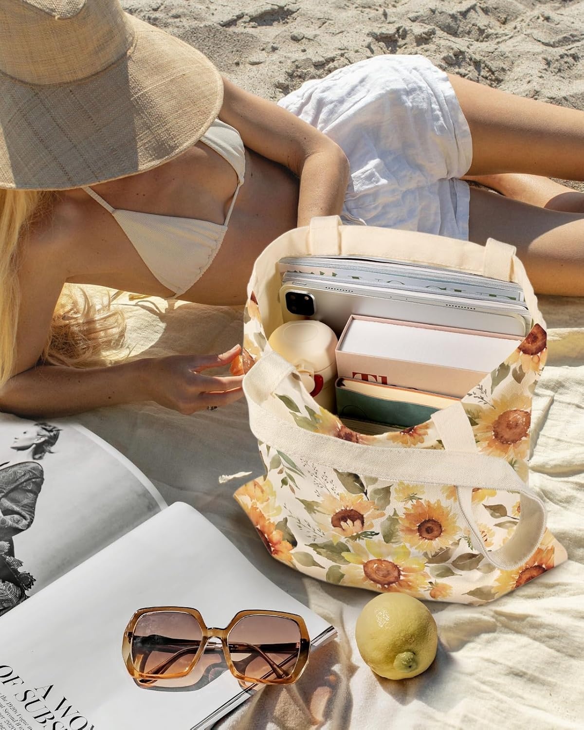 image:imageMiss Adola Aesthetic Canvas Tote Bag with Inner Pocket for Women Cloth Cotton Totes Bag with Pattern for Shopping GymSunflower