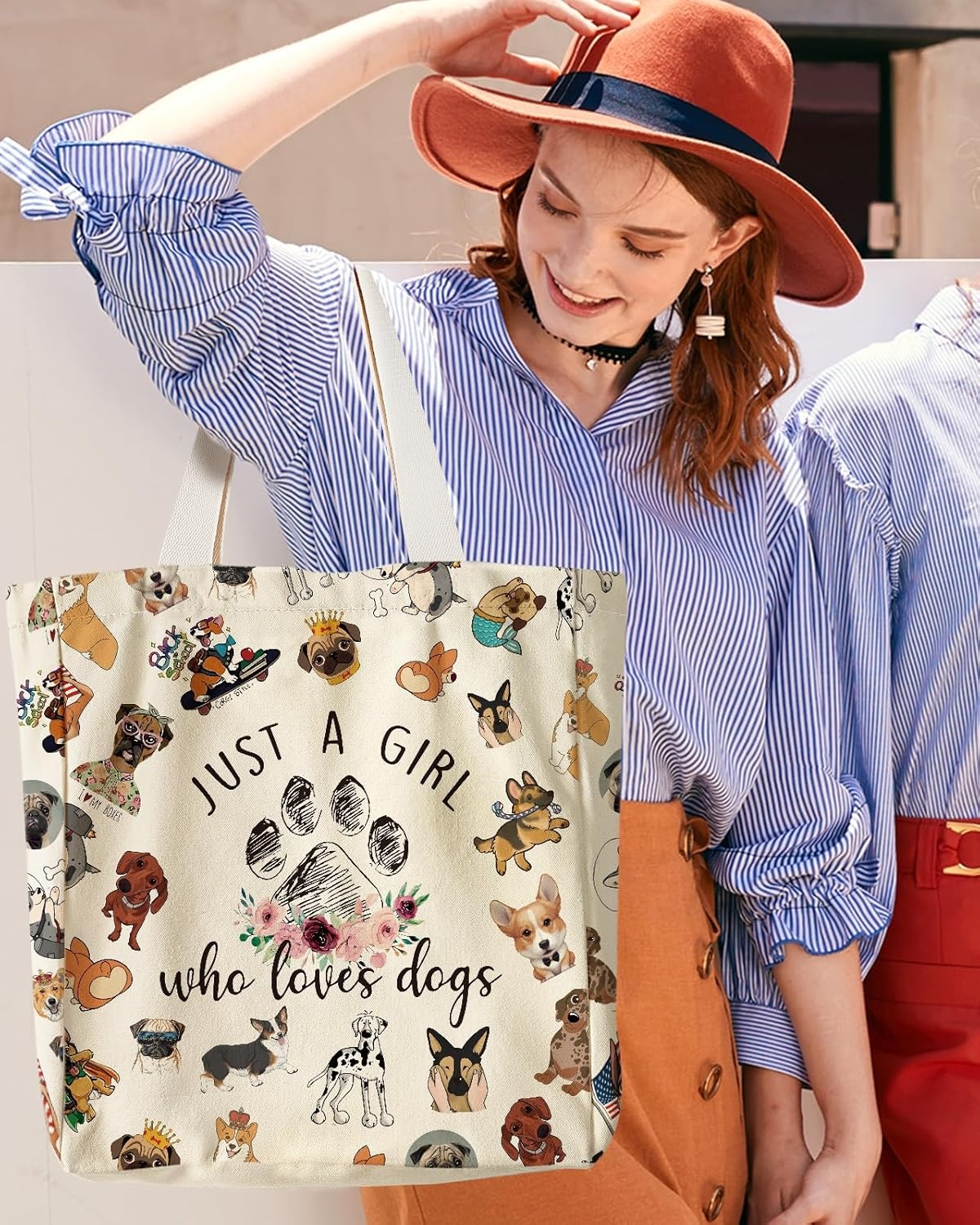 image:imageMiss Adola Aesthetic Heavy Canvas Tote Bag with Pocket for Women Large Size 141635 Cloth Cotton Bags for ShoppingLittle Puppy