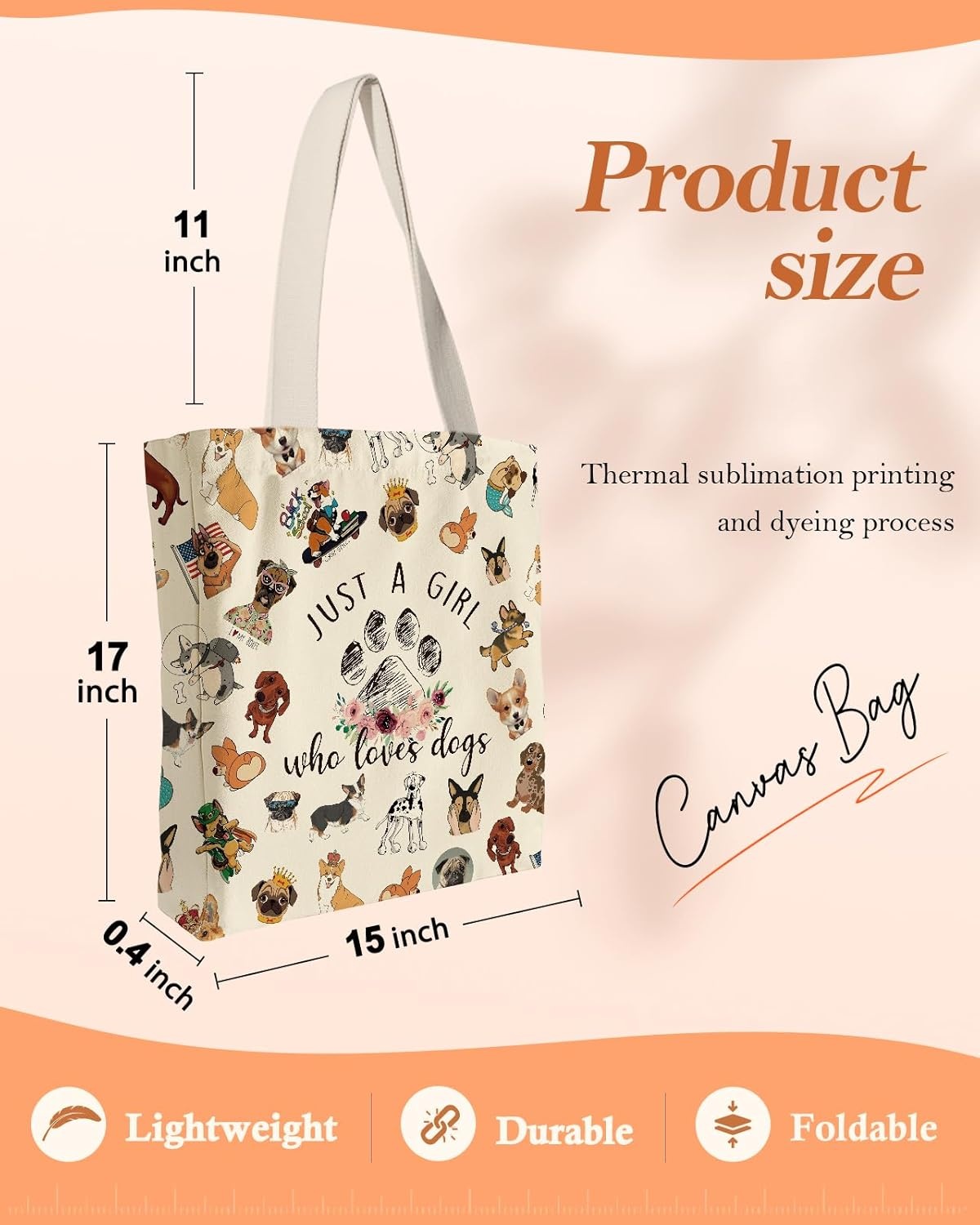 image:imageMiss Adola Aesthetic Heavy Canvas Tote Bag with Pocket for Women Large Size 141635 Cloth Cotton Bags for ShoppingLittle Puppy