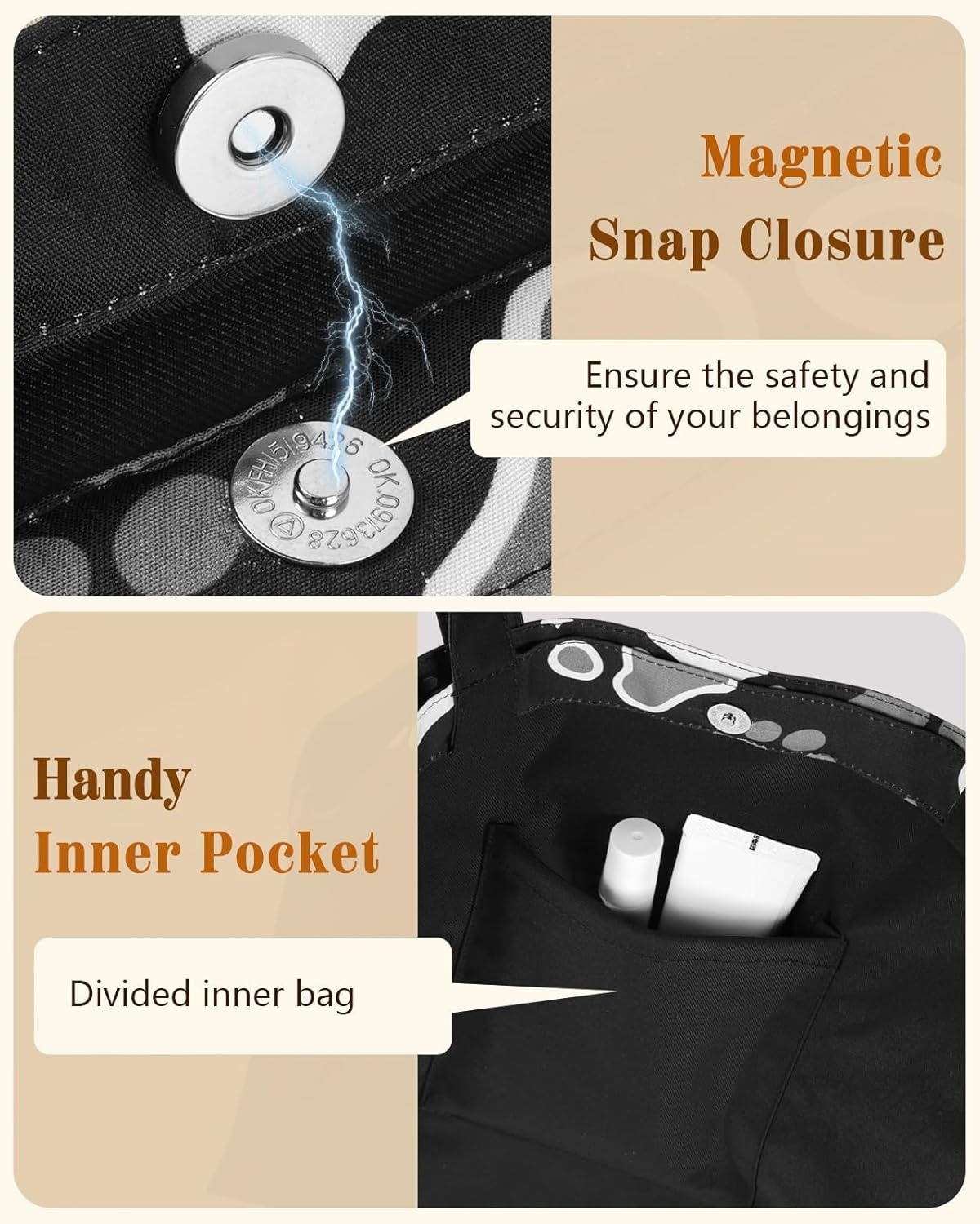image:imageMiss Adola Aesthetic Tote Bag for Women Reusable Shoulder Bag with Buckle Fabric Bag for Gym Travel WorkBlack Dog Claw