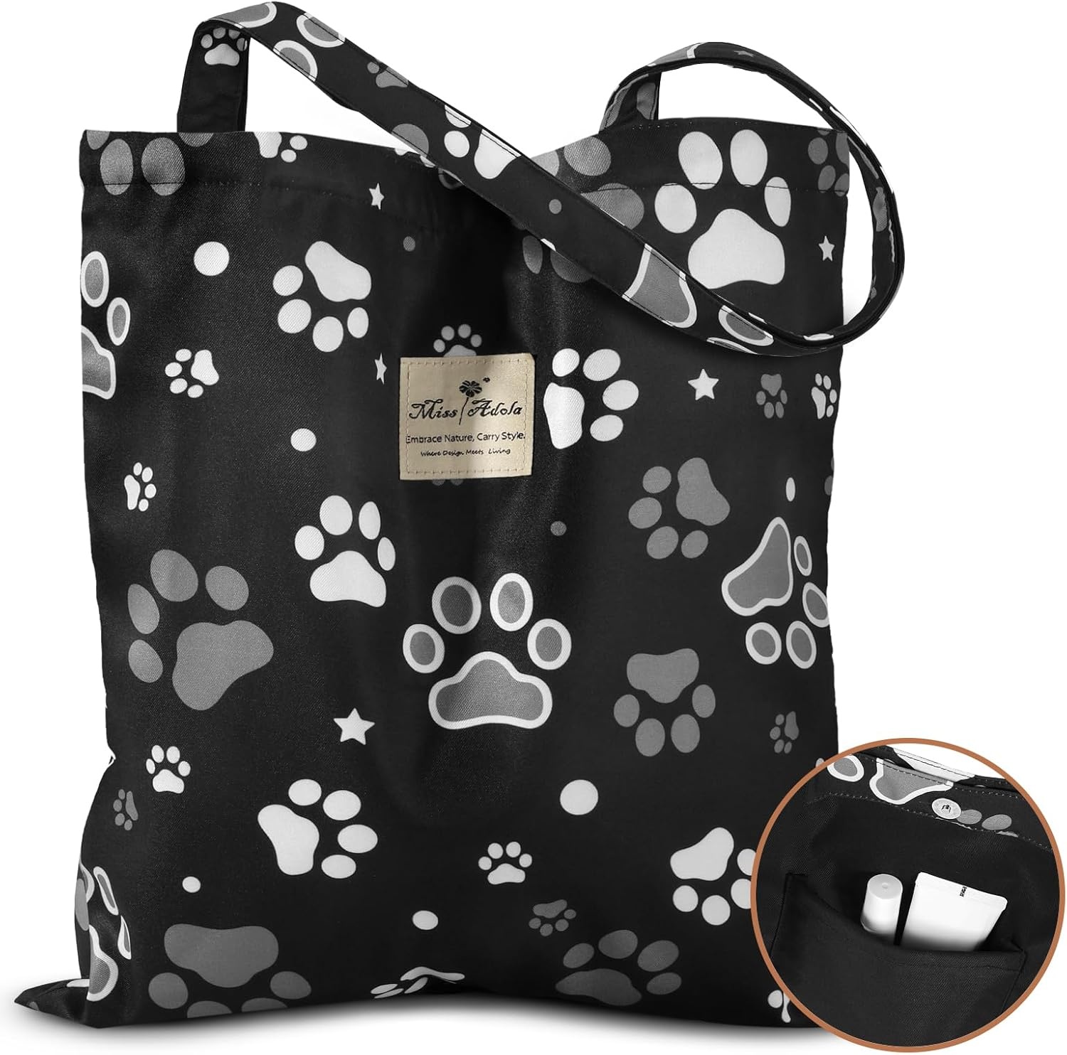 image:imageMiss Adola Aesthetic Tote Bag for Women Reusable Shoulder Bag with Buckle Fabric Bag for Gym Travel WorkBlack Dog Claw
