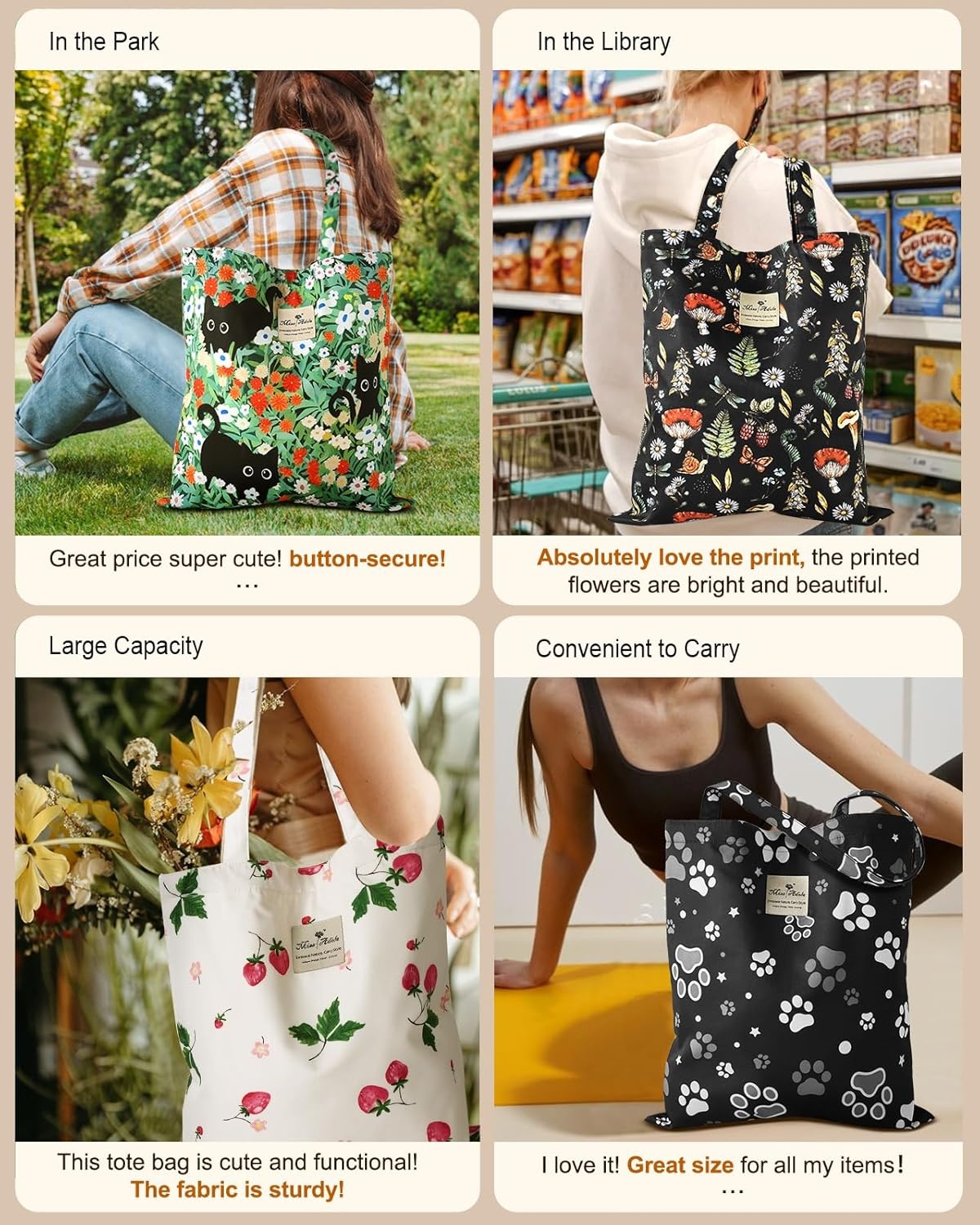 image:imageMiss Adola Aesthetic Tote Bag for Women Reusable Shoulder Bag with Buckle Fabric Bag for Gym Travel WorkBlack Dog Claw
