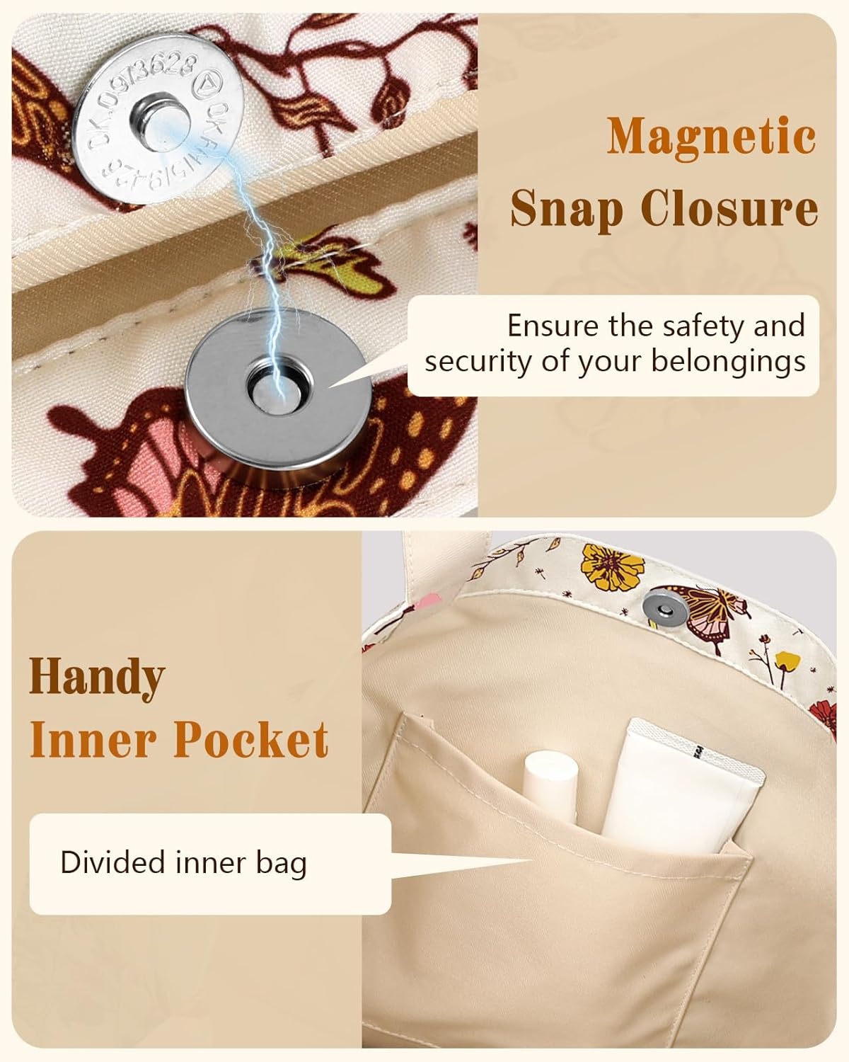 image:imageMiss Adola Aesthetic Tote Bag for Women Reusable Shoulder Bag with Buckle Fabric Bag for Gym Travel WorkButterfly Flower