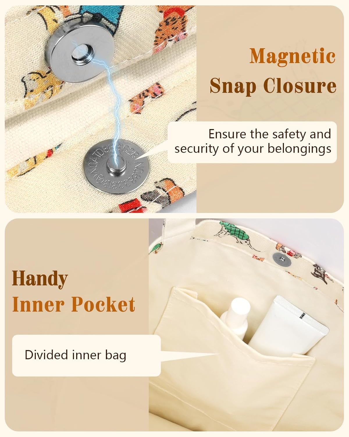image:imageMiss Adola Aesthetic Tote Bag for Women Reusable Shoulder Bag with Buckle Fabric Bag for Gym Travel WorkCartoon Puppy