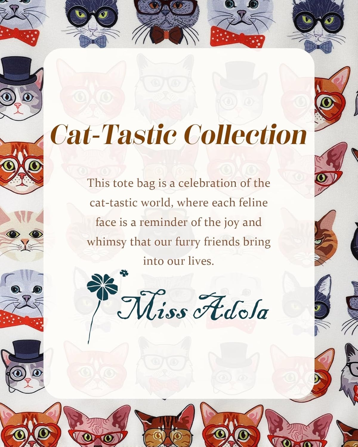 image:imageMiss Adola Aesthetic Tote Bag for Women Reusable Shoulder Bag with Buckle Fabric Bag for Gym Travel WorkGlasses Cats