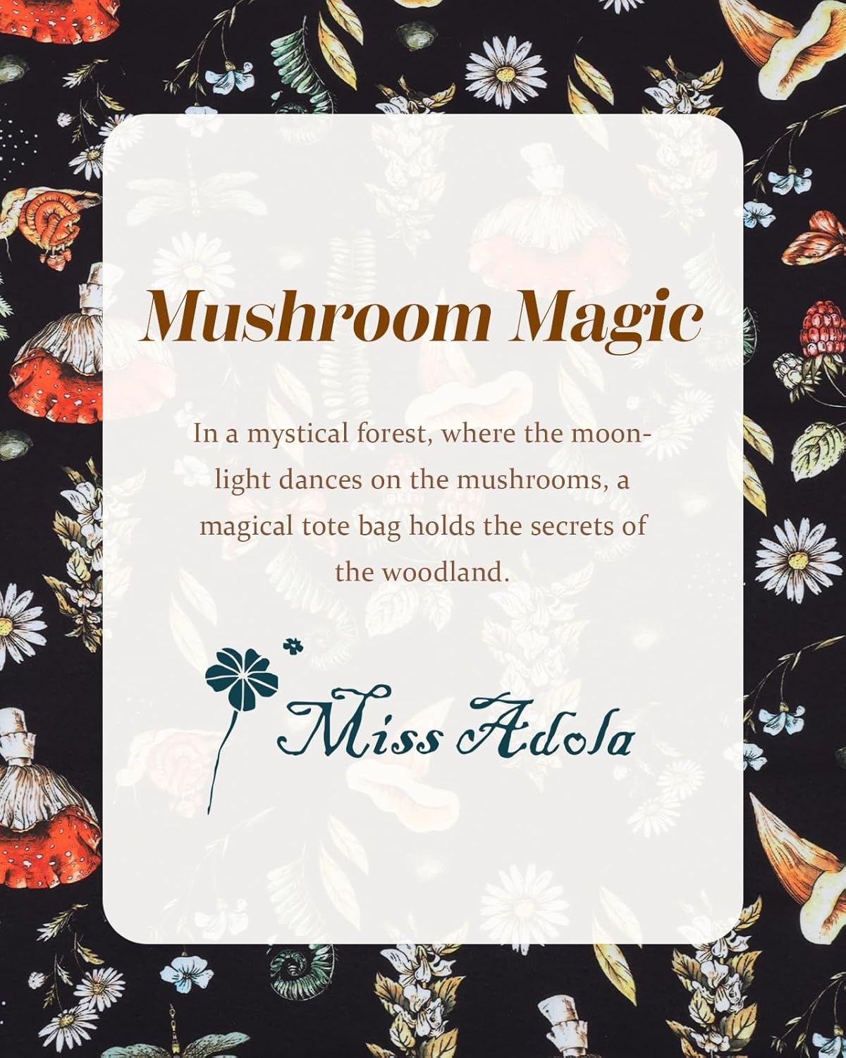 image:imageMiss Adola Aesthetic Tote Bag for Women Reusable Shoulder Bag with Buckle Fabric Bag for Gym Travel WorkMushroom Plants