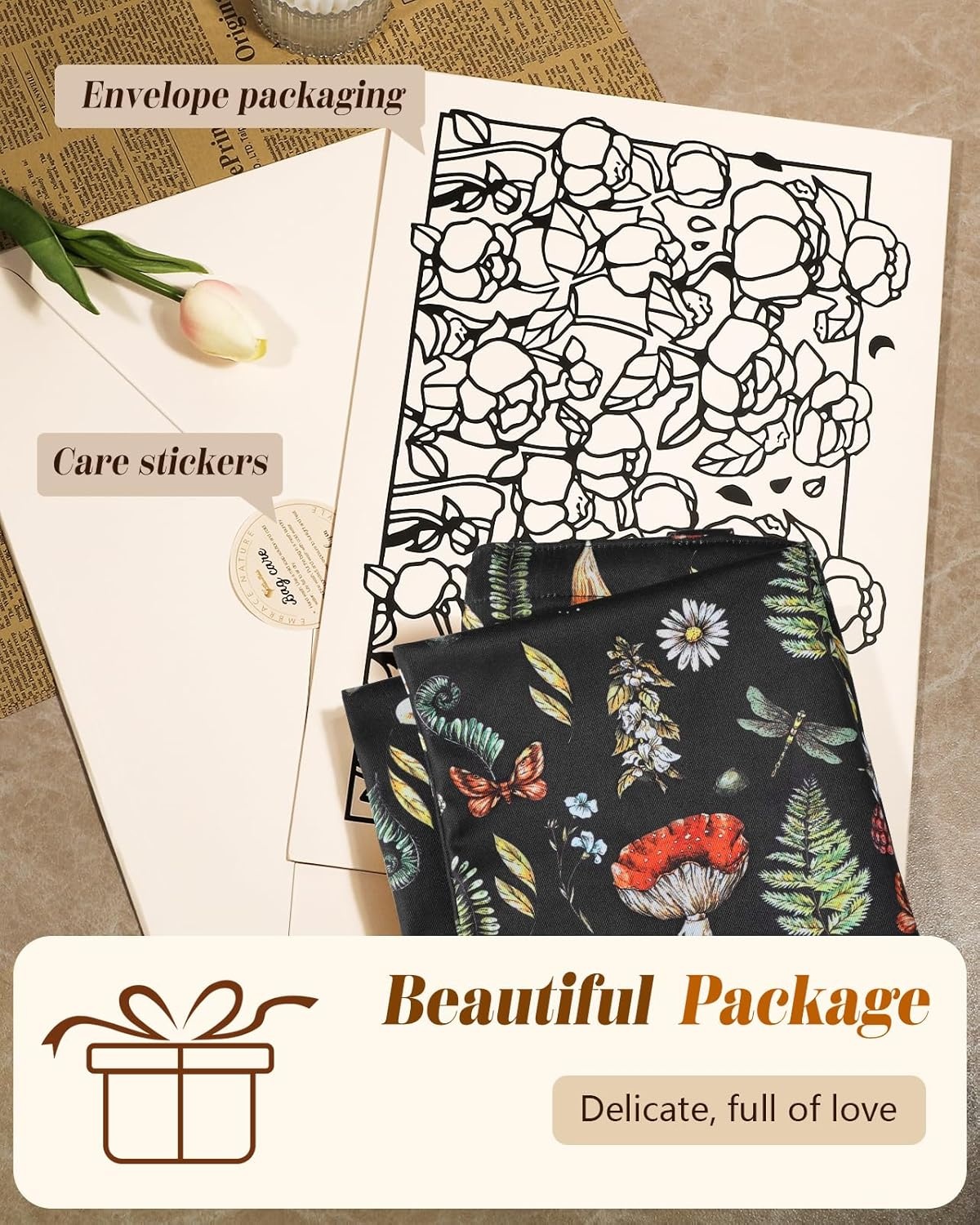 image:imageMiss Adola Aesthetic Tote Bag for Women Reusable Shoulder Bag with Buckle Fabric Bag for Gym Travel WorkMushroom Plants