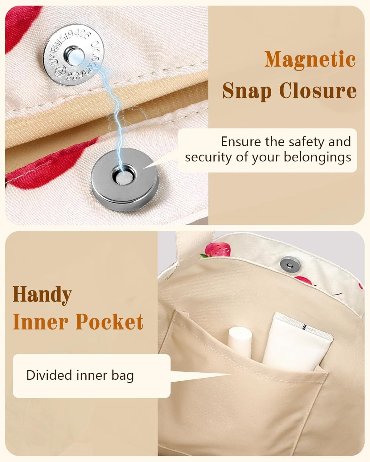 image:imageMiss Adola Aesthetic Tote Bag for Women Reusable Shoulder Bag with Buckle Fabric Bag for Gym Travel WorkStrawberry Floral