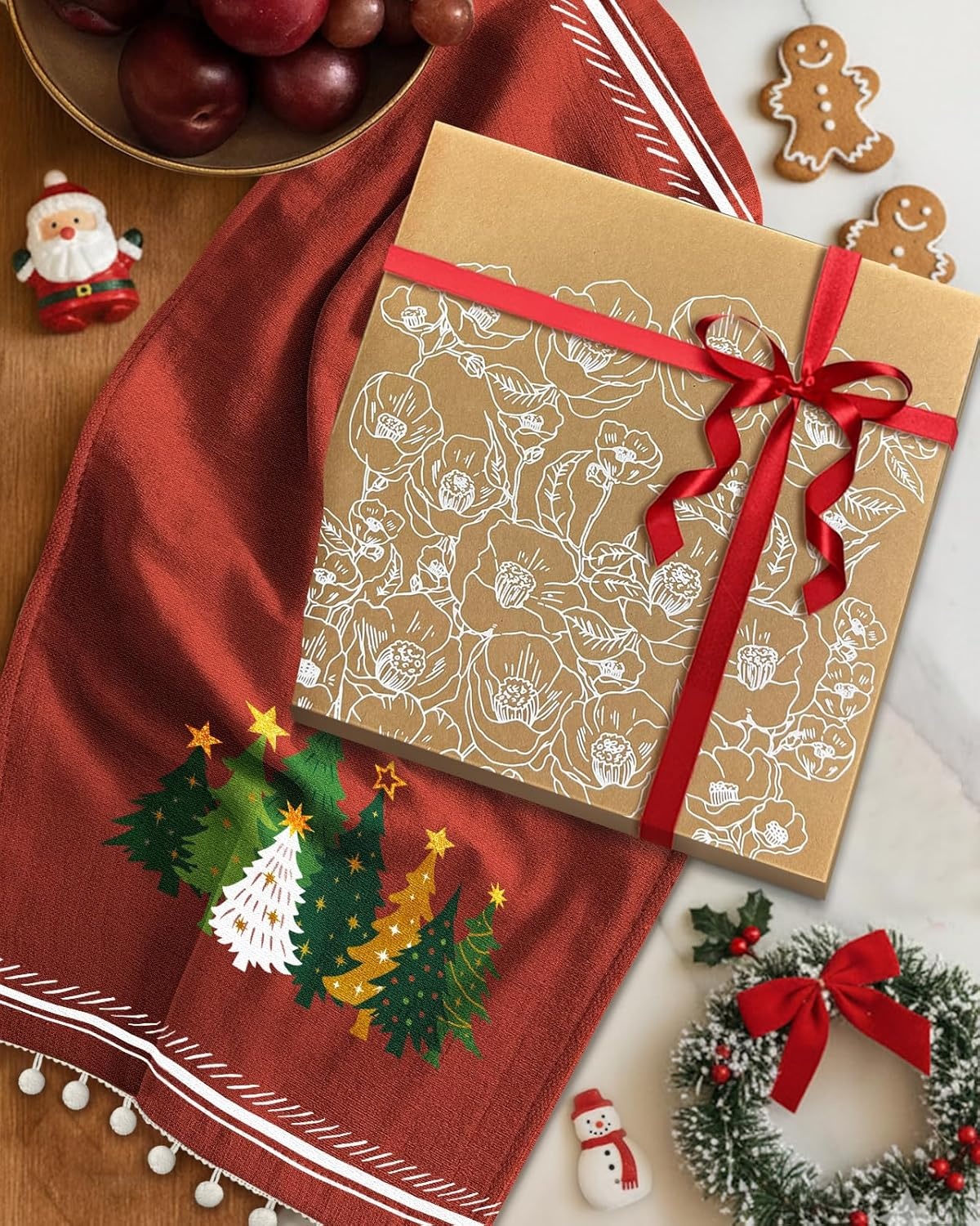 image:imageMiss Adola Christmas Kitchen Towels with Tassels Cotton Christmas Kitchen Towels 16x26 Inch Terry Cloth Decorative Xmas Theme Dish Towel for Holiday Cute Designs with Xmas Tree for Gifting