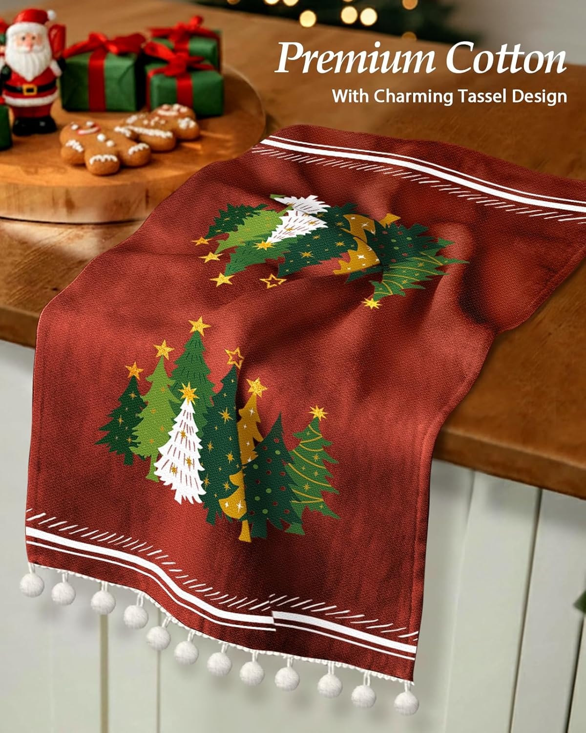 image:imageMiss Adola Christmas Kitchen Towels with Tassels Cotton Christmas Kitchen Towels 16x26 Inch Terry Cloth Decorative Xmas Theme Dish Towel for Holiday Cute Designs with Xmas Tree for Gifting
