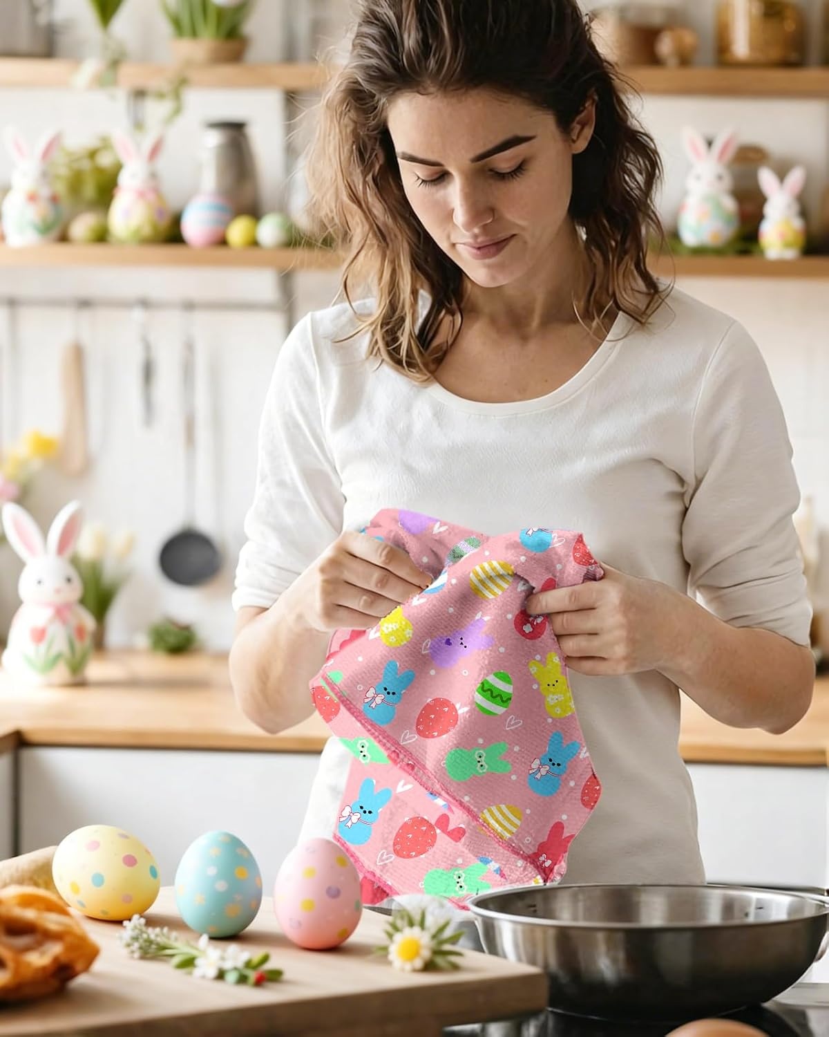 image:imageMiss Adola Easter Kitchen Towels Happy Easter 18x26 Inch Microfiber Kitchen Dish Cloth 2pcs Decorative Absorbent Hand Towels with Hanging Loop for Gifting HousewarmingHappy Easter