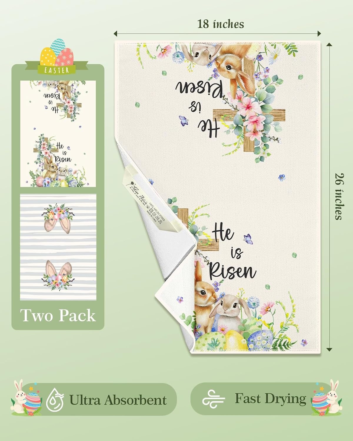 image:imageMiss Adola Easter Kitchen Towels Happy Easter 18x26 Inch Microfiber Kitchen Dish Cloth 2pcs Decorative Absorbent Hand Towels with Hanging Loop for Gifting HousewarmingHe is Risen