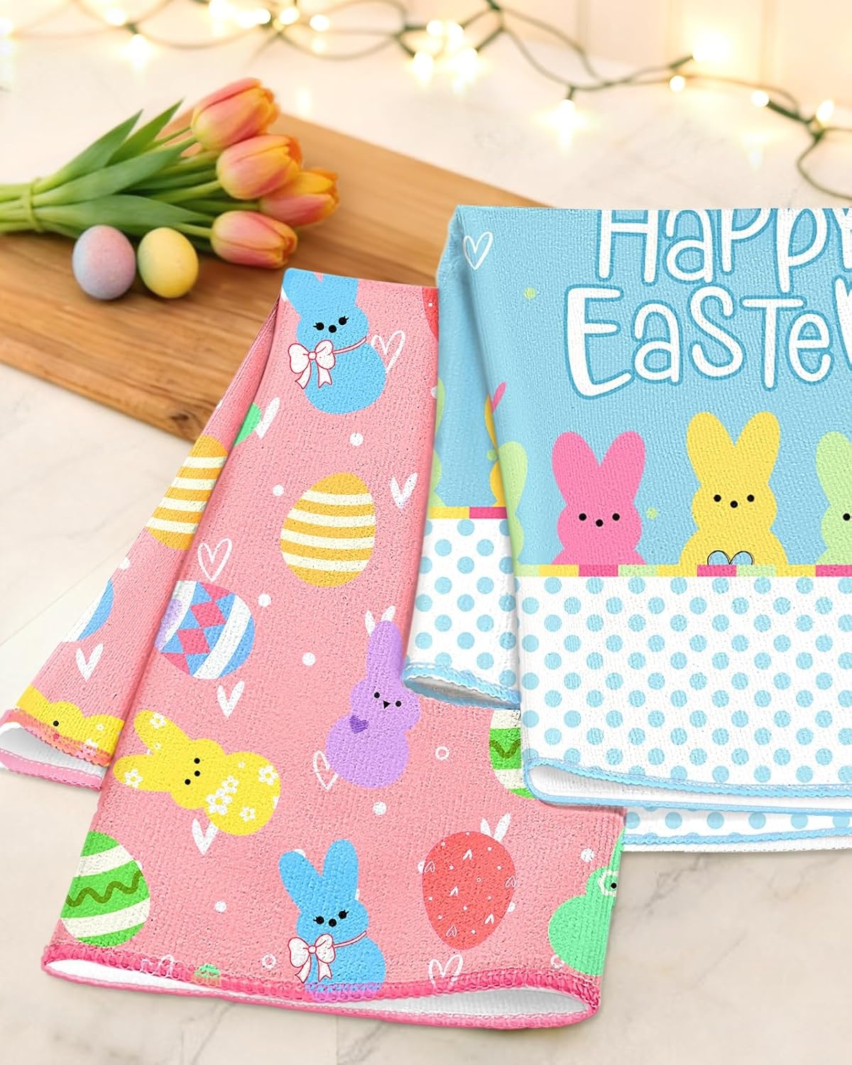 image:imageMiss Adola Easter Kitchen Towels Happy Easter 18x26 Inch Microfiber Kitchen Dish Cloth 2pcs Decorative Absorbent Hand Towels with Hanging Loop for Gifting HousewarmingHappy Easter