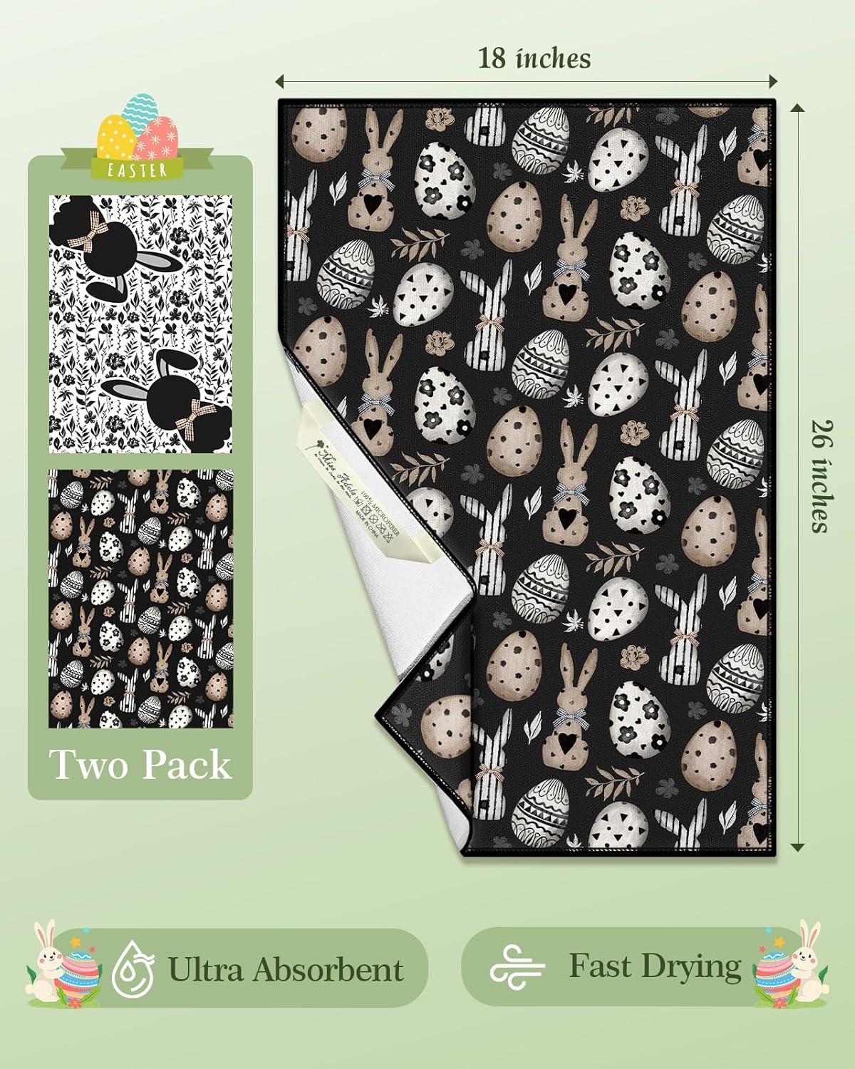 image:imageMiss Adola Easter Kitchen Towels Happy Easter 18x26 Inch Microfiber Kitchen Dish Cloth 2pcs Decorative Absorbent Hand Towels with Hanging Loop for Gifting HousewarmingBlack Bunnies