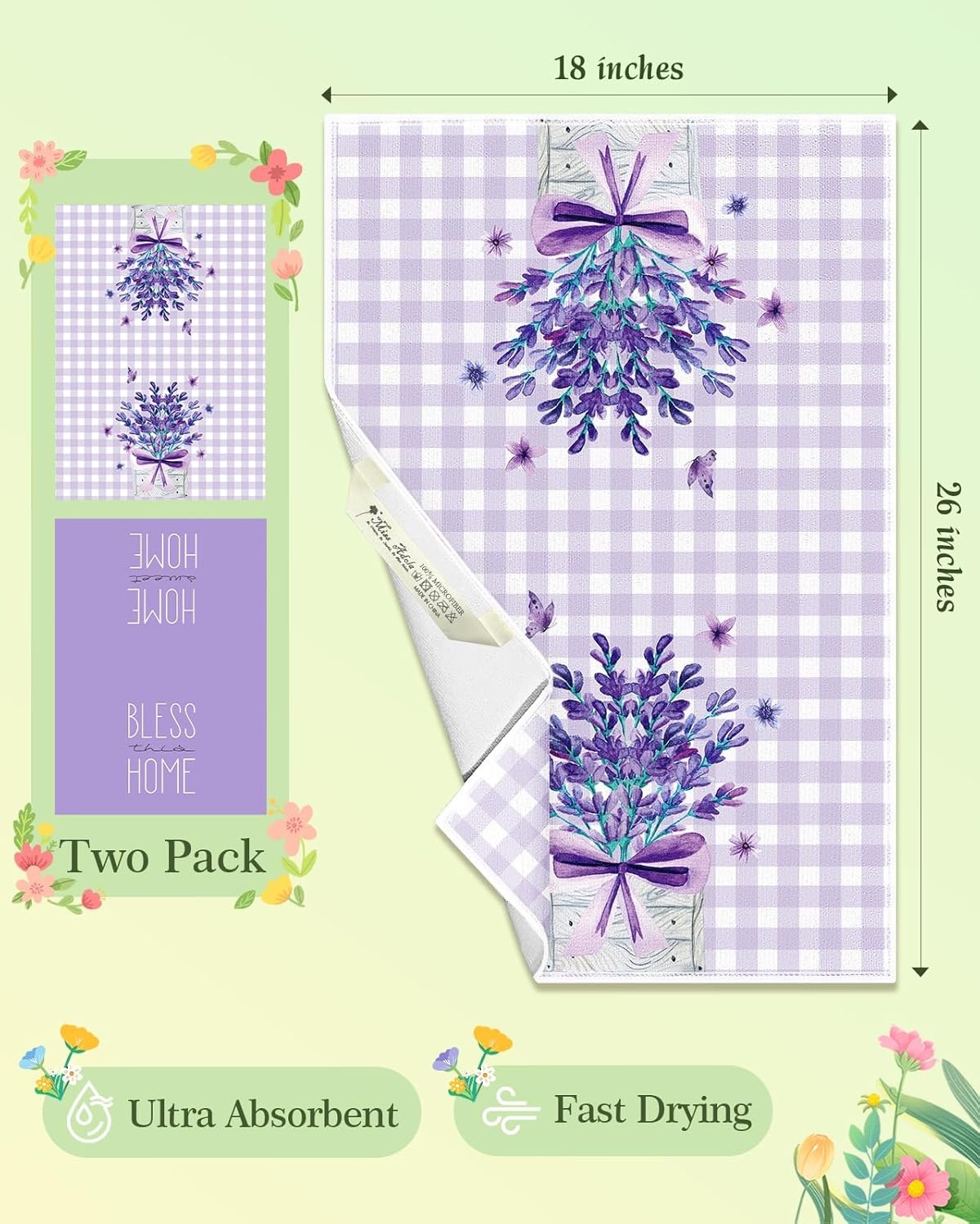 image:imageMiss Adola Easter Kitchen Towels Happy Easter 18x26 Inch Microfiber Kitchen Dish Cloth 2pcs Decorative Absorbent Hand Towels with Hanging Loop for Gifting HousewarmingLavender