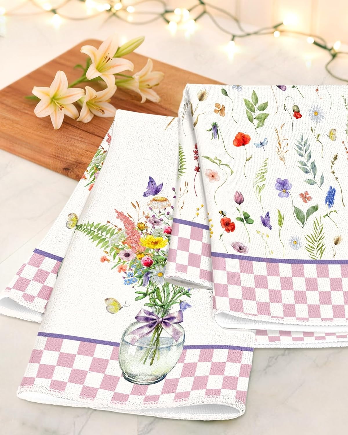 image:imageMiss Adola Easter Kitchen Towels Happy Easter 18x26 Inch Microfiber Kitchen Dish Cloth 2pcs Decorative Absorbent Hand Towels with Hanging Loop for Gifting HousewarmingWild Flowers