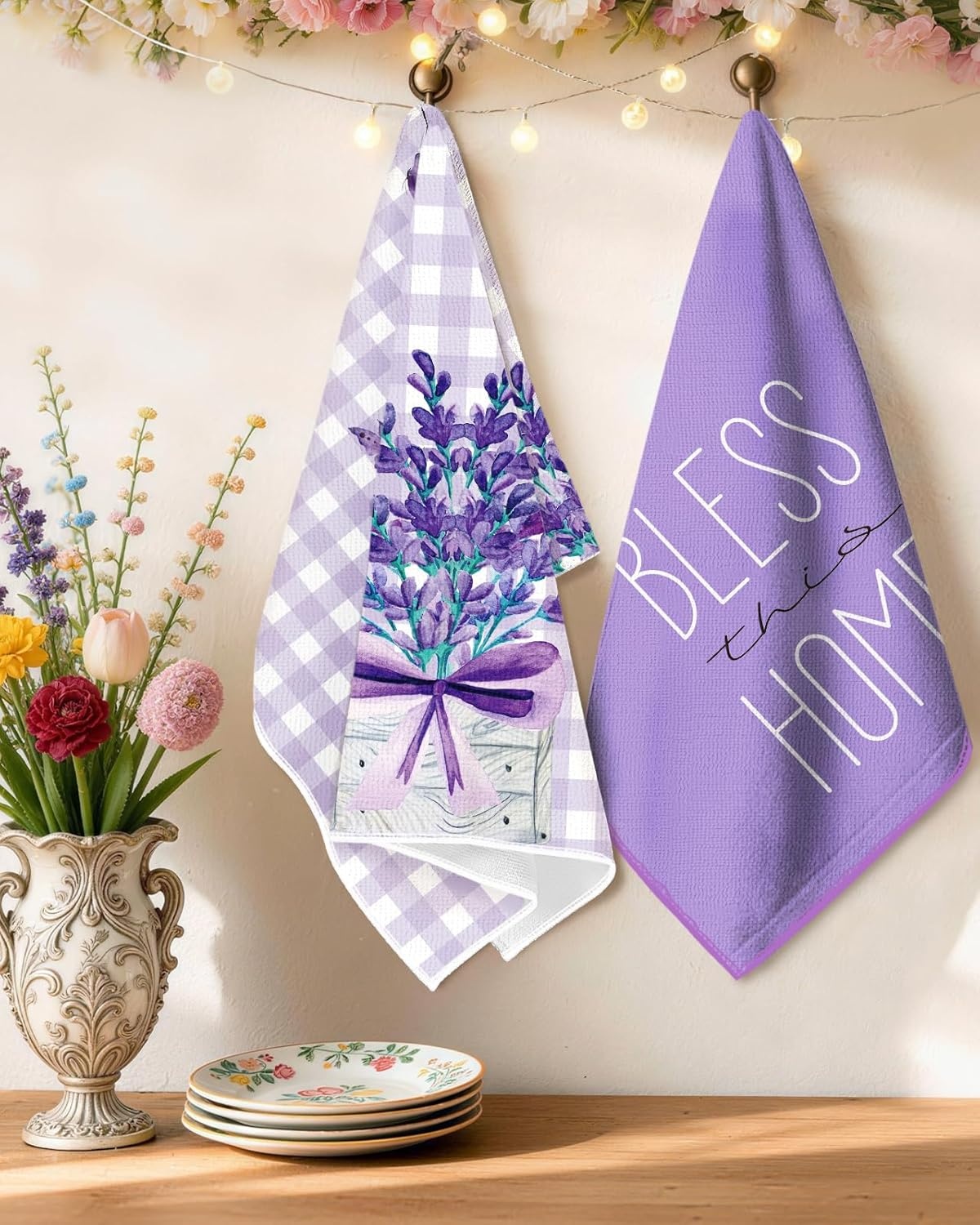 image:imageMiss Adola Easter Kitchen Towels Happy Easter 18x26 Inch Microfiber Kitchen Dish Cloth 2pcs Decorative Absorbent Hand Towels with Hanging Loop for Gifting HousewarmingLavender