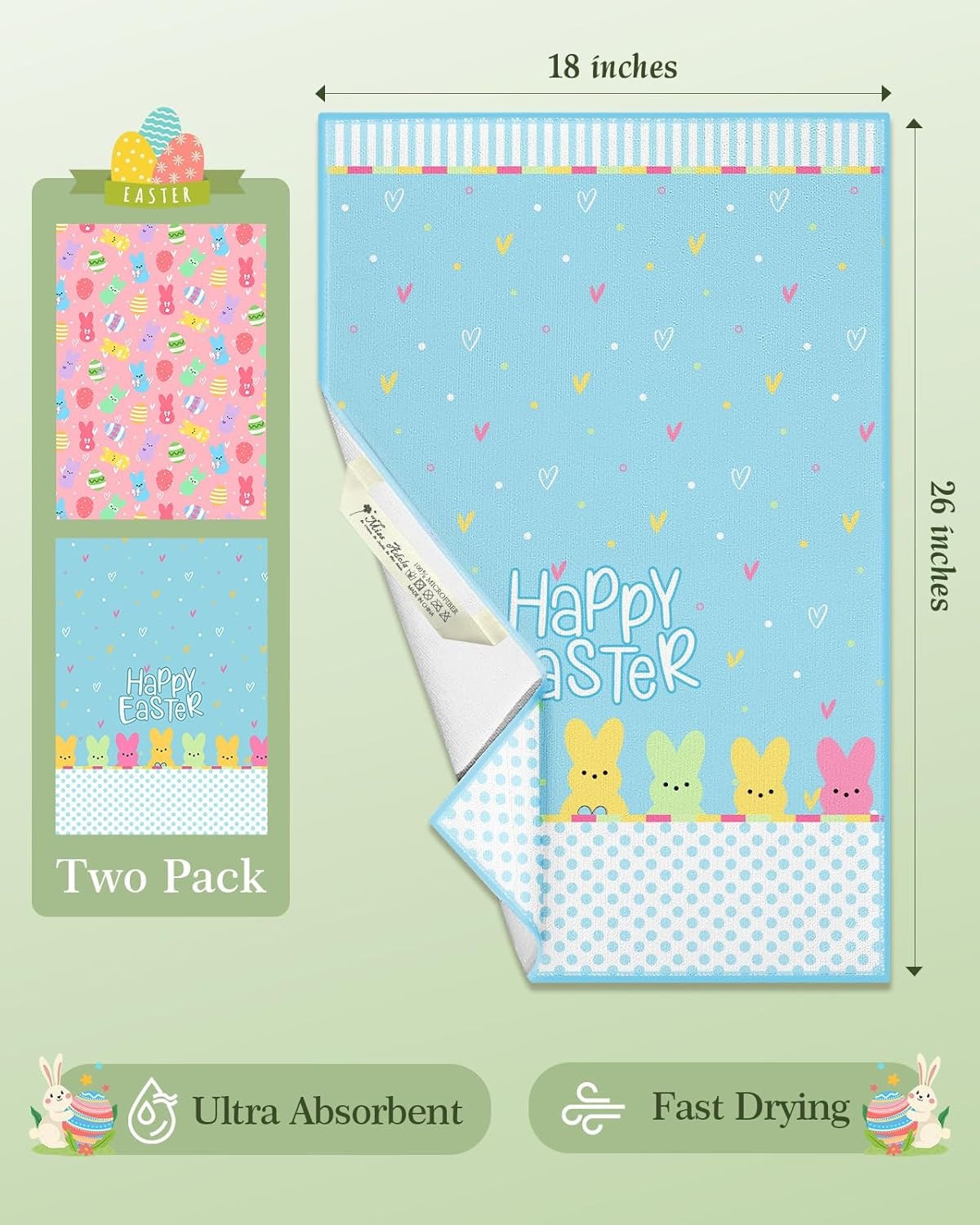 image:imageMiss Adola Easter Kitchen Towels Happy Easter 18x26 Inch Microfiber Kitchen Dish Cloth 2pcs Decorative Absorbent Hand Towels with Hanging Loop for Gifting HousewarmingHappy Easter