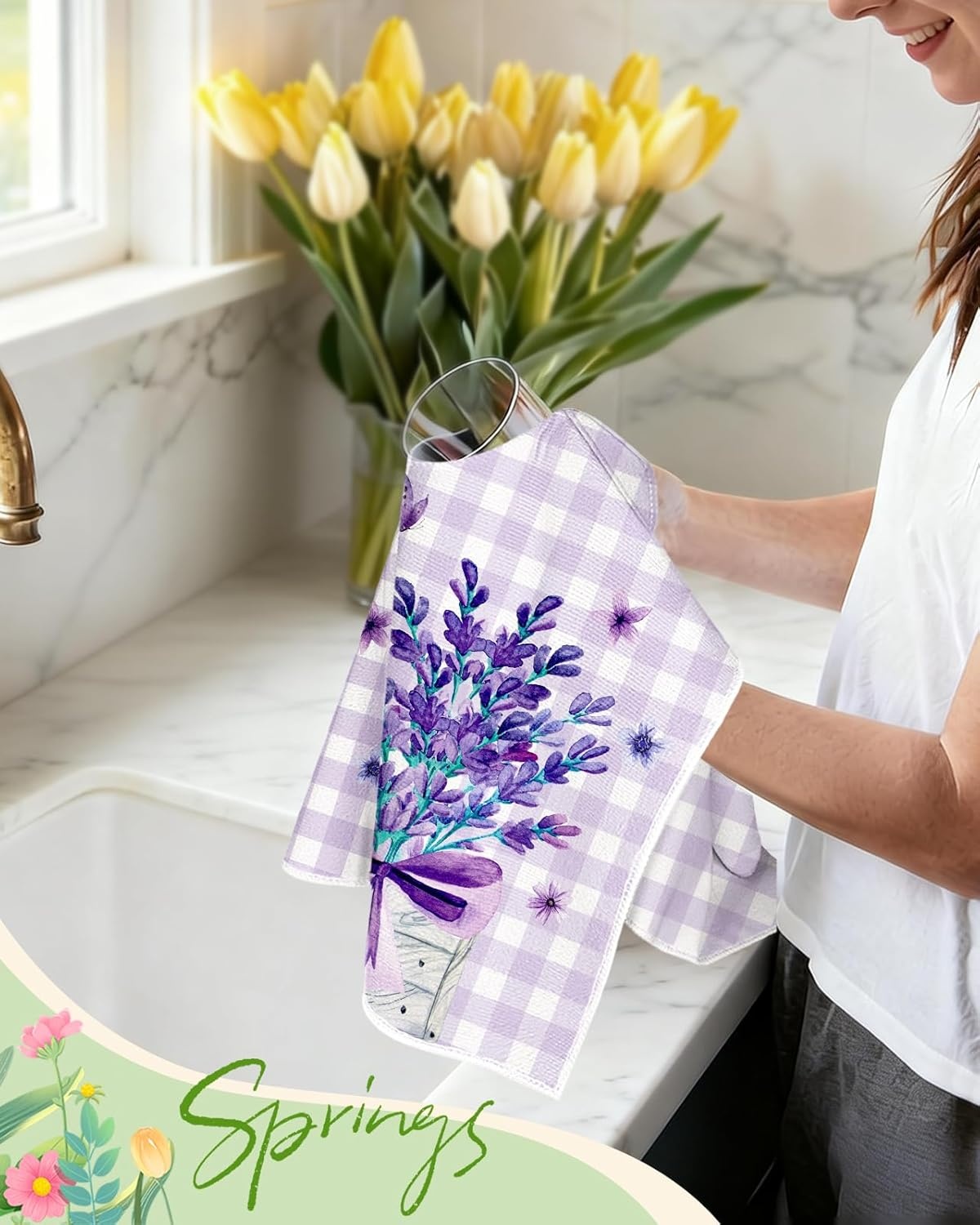 image:imageMiss Adola Easter Kitchen Towels Happy Easter 18x26 Inch Microfiber Kitchen Dish Cloth 2pcs Decorative Absorbent Hand Towels with Hanging Loop for Gifting HousewarmingLavender