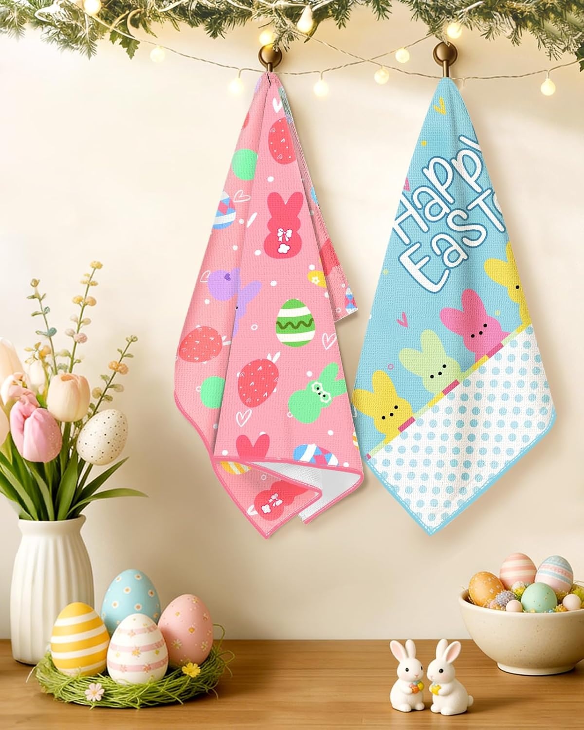 image:imageMiss Adola Easter Kitchen Towels Happy Easter 18x26 Inch Microfiber Kitchen Dish Cloth 2pcs Decorative Absorbent Hand Towels with Hanging Loop for Gifting HousewarmingHappy Easter
