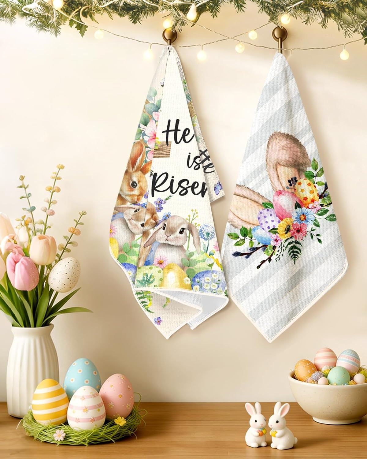 image:imageMiss Adola Easter Kitchen Towels Happy Easter 18x26 Inch Microfiber Kitchen Dish Cloth 2pcs Decorative Absorbent Hand Towels with Hanging Loop for Gifting HousewarmingHe is Risen