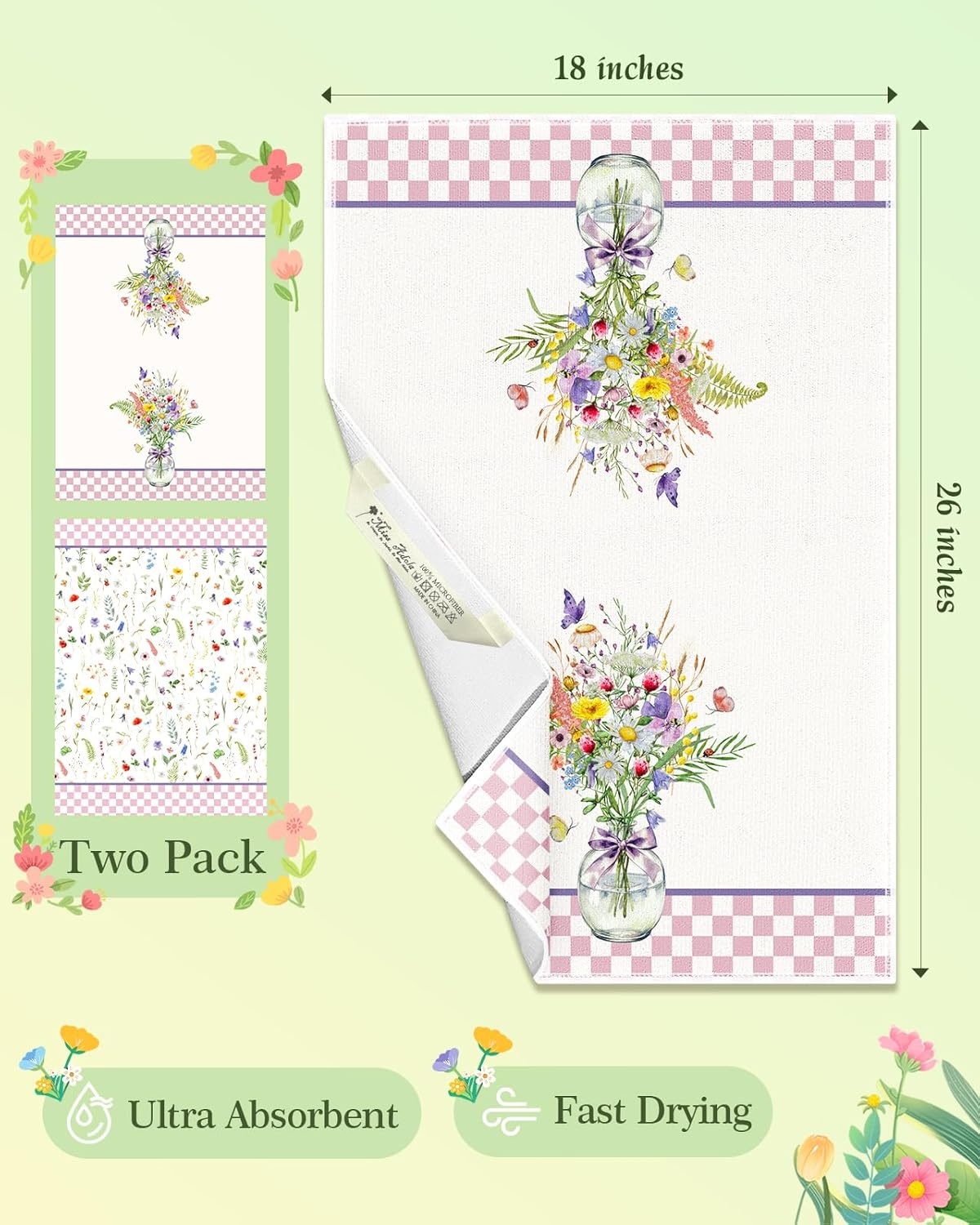 image:imageMiss Adola Easter Kitchen Towels Happy Easter 18x26 Inch Microfiber Kitchen Dish Cloth 2pcs Decorative Absorbent Hand Towels with Hanging Loop for Gifting HousewarmingWild Flowers