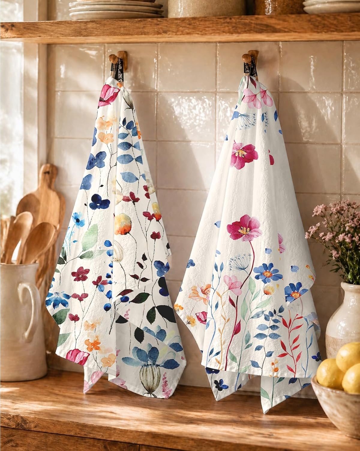 image:imageMiss Adola Flour Sack Kitchen Towels Set of 218x26 Cotton Dish Towels with Hanging Loop Reusable Tea Towel for Cleaning Spring Absorbent Dishcloths Cute Home Decor Housewarming Lemon BirdsWild Flower