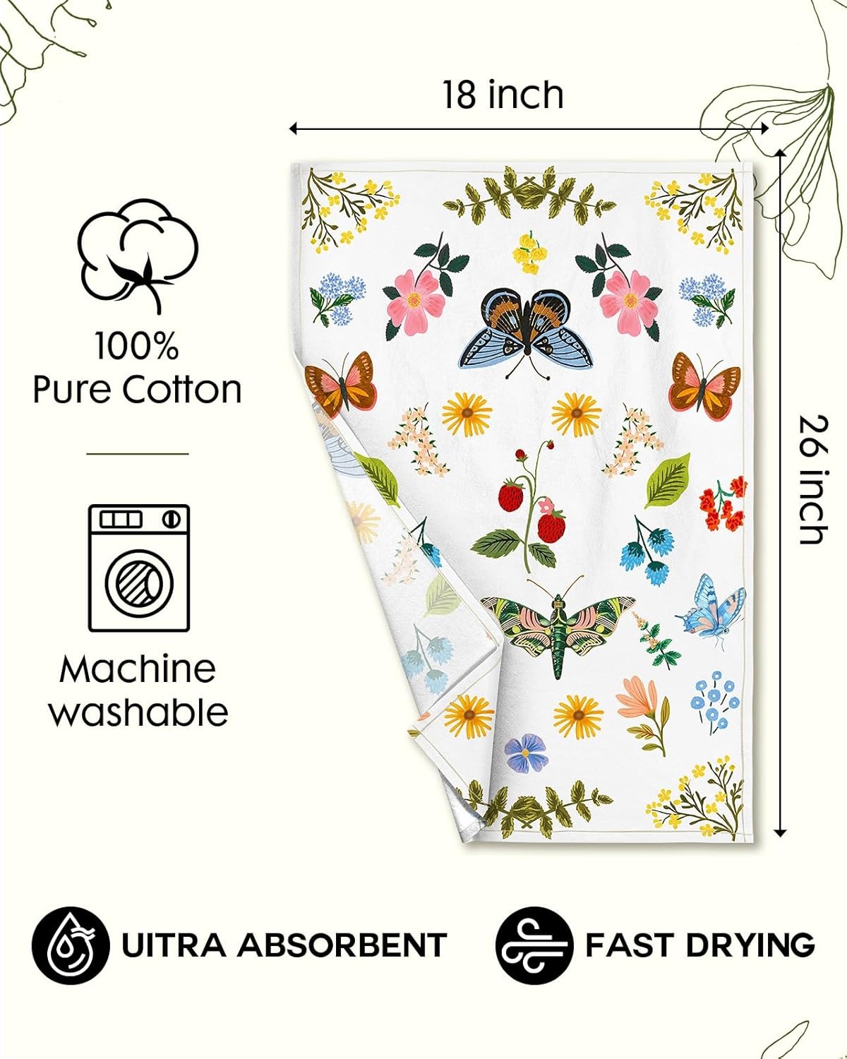 image:imageMiss Adola Flour Sack Kitchen Towels Set of 218x26 Cotton Dish Towels with Hanging Loop Reusable Tea Towel for Cleaning Spring Absorbent Dishcloths Cute Home Decor Housewarming Lemon BirdsButterfly Garden