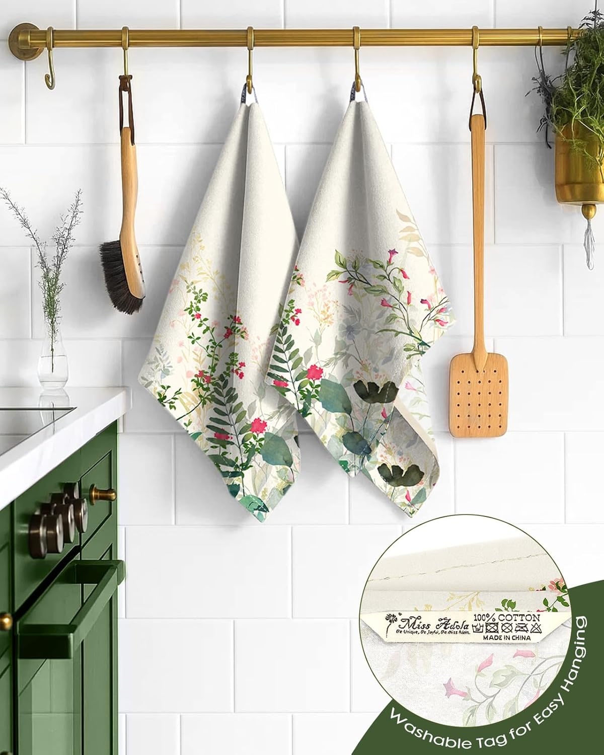 image:imageMiss Adola Flour Sack Kitchen Towels Set of 218x26 Cotton Dish Towels with Hanging Loop Reusable Tea Towel for Cleaning Spring Absorbent Dishcloths Cute Home Decor Housewarming Lemon BirdsInk Flowers