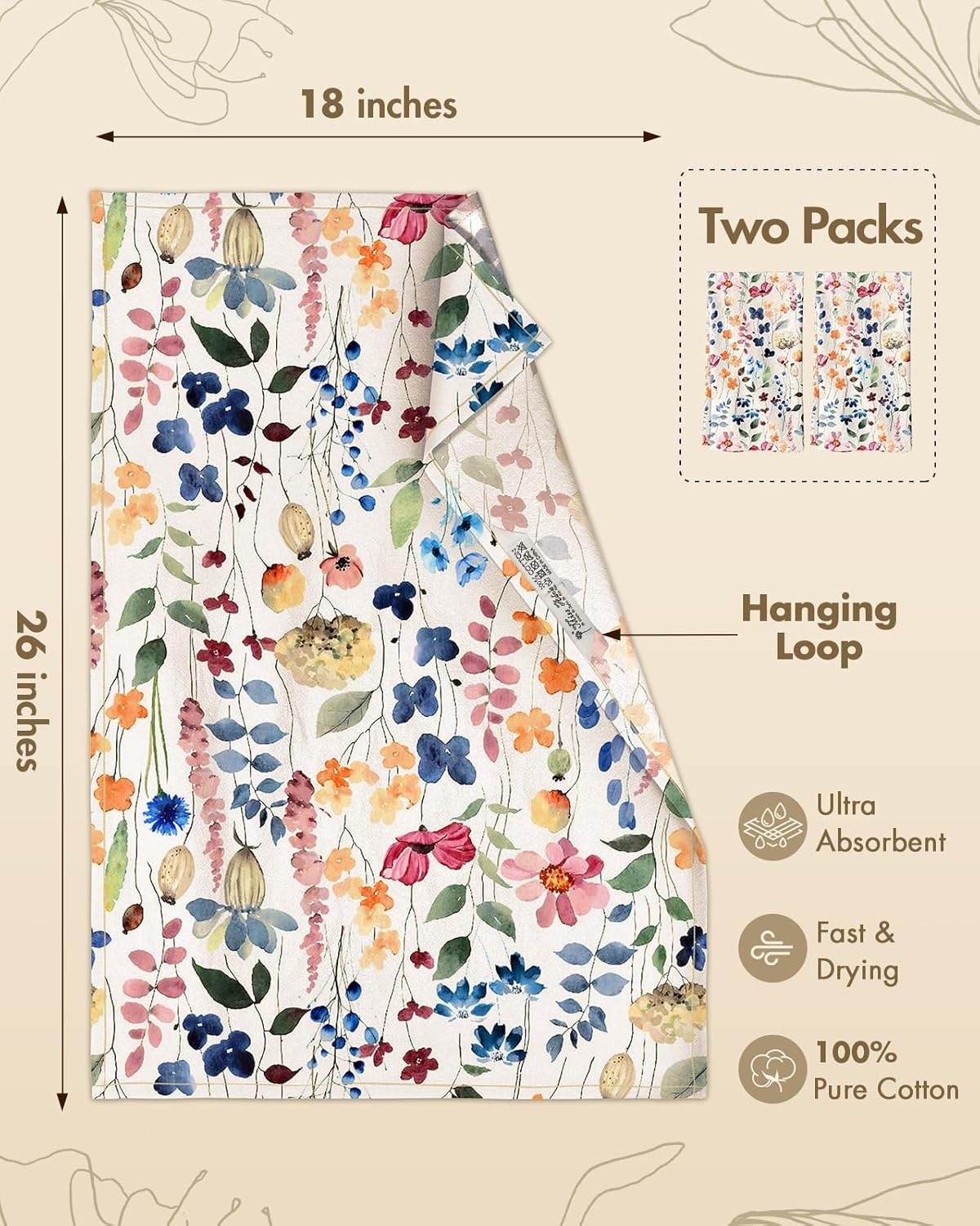 image:imageMiss Adola Flour Sack Kitchen Towels Set of 218x26 Cotton Dish Towels with Hanging Loop Reusable Tea Towel for Cleaning Spring Absorbent Dishcloths Cute Home Decor Housewarming Lemon BirdsWild Flower