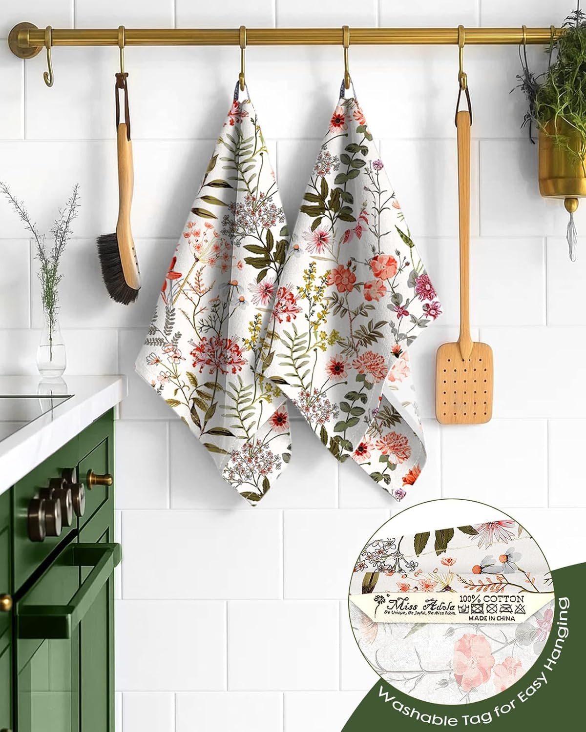 image:imageMiss Adola Flour Sack Kitchen Towels Set of 218x26 Cotton Dish Towels with Hanging Loop Reusable Tea Towel for Cleaning Spring Absorbent Dishcloths Cute Home Decor Housewarming Lemon BirdsFlower Shrubs