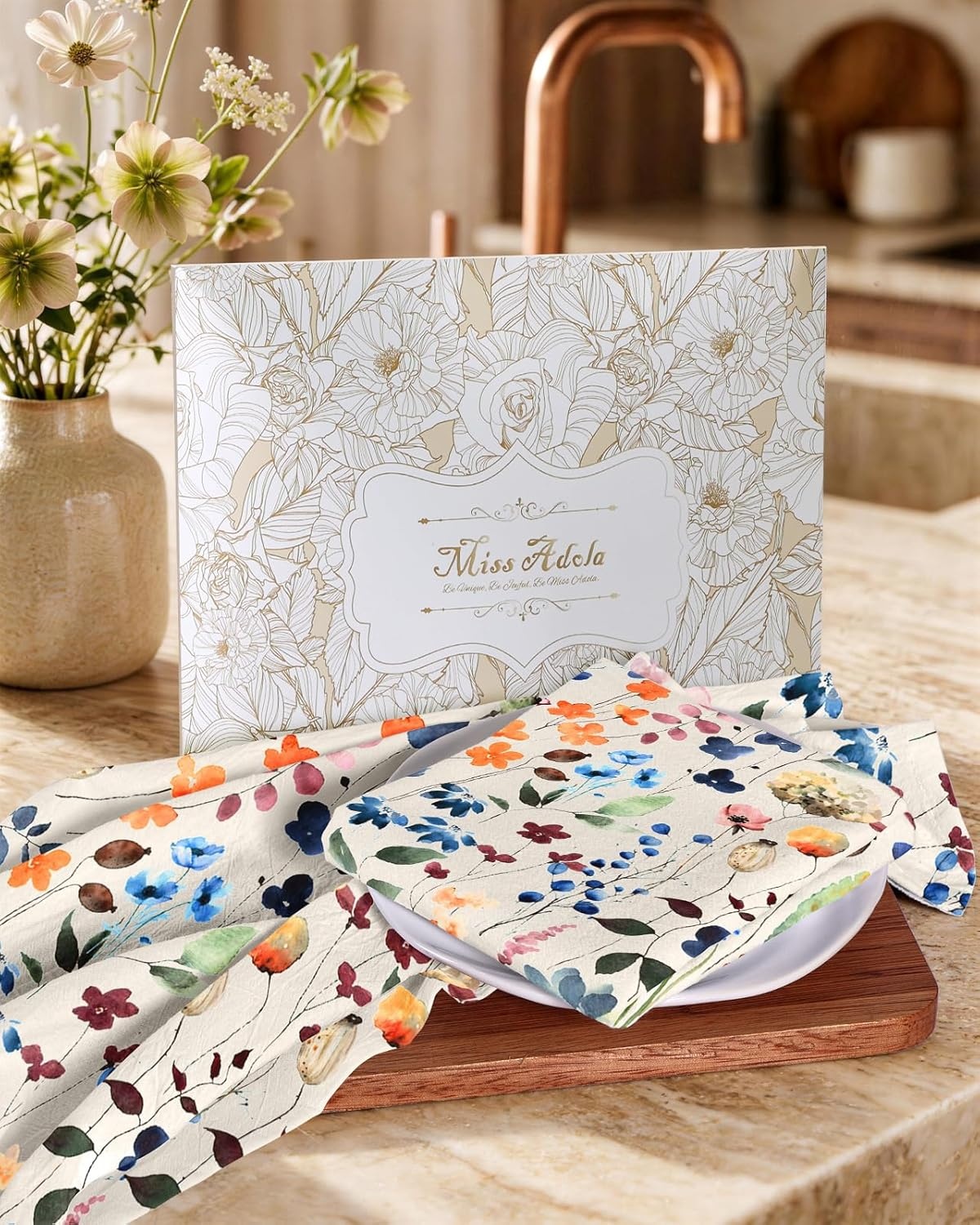image:imageMiss Adola Flour Sack Kitchen Towels Set of 218x26 Cotton Dish Towels with Hanging Loop Reusable Tea Towel for Cleaning Spring Absorbent Dishcloths Cute Home Decor Housewarming Lemon BirdsWild Flower